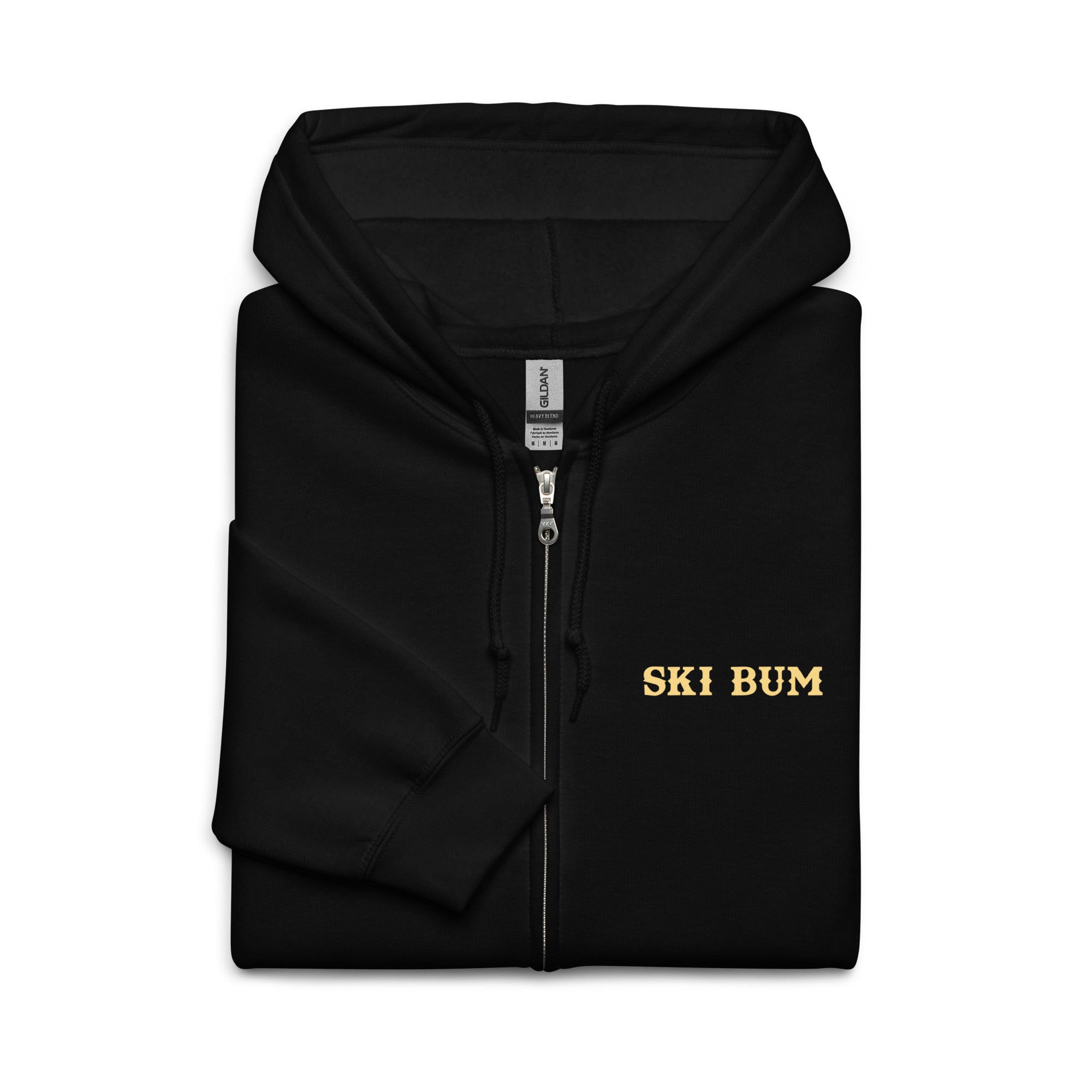 Sweat à capuche épais unisexe à fermeture éclair Ski Bum texte clair (face & dos)