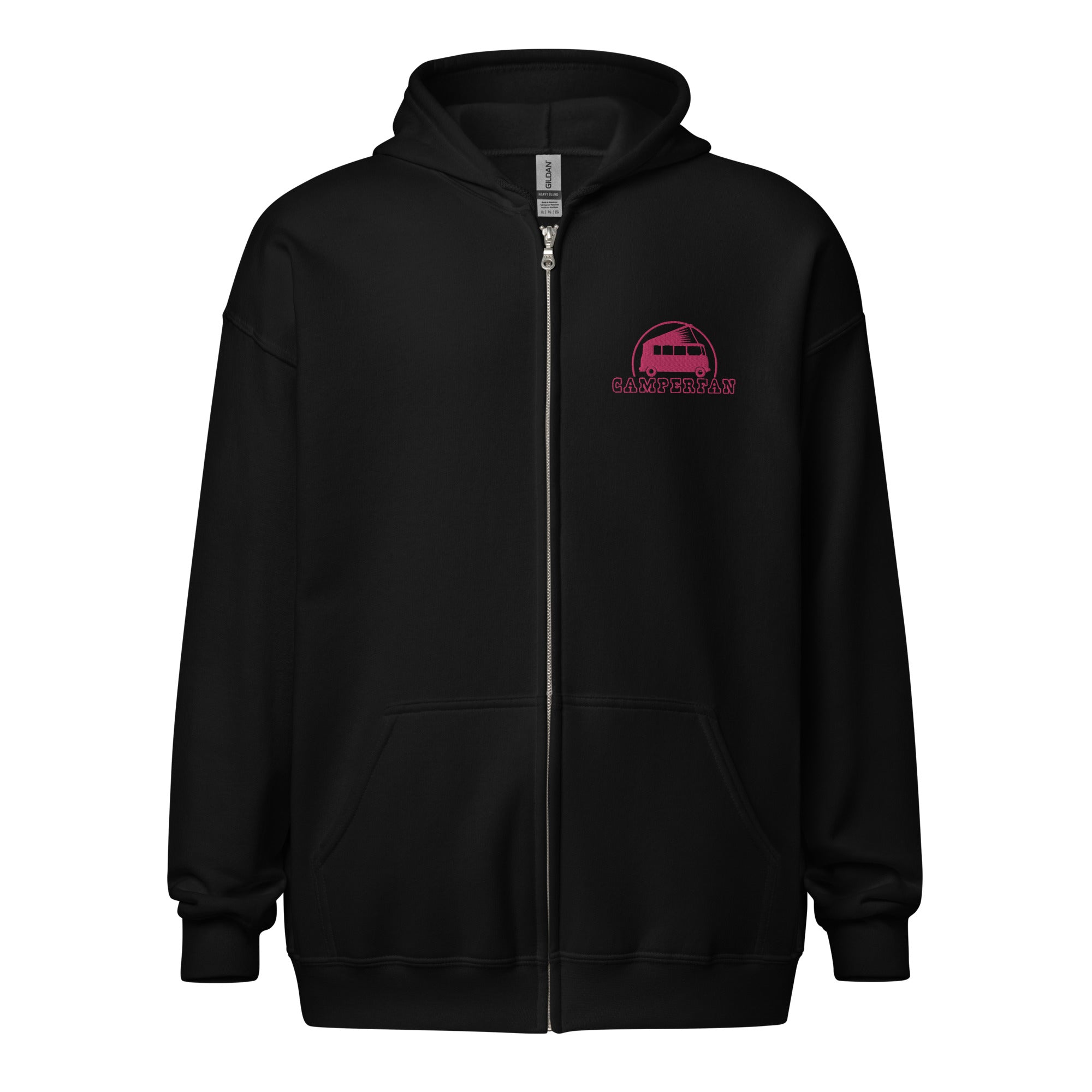 Unisex heavy blend zip hoodie Camperfan flamingo embroidered pattern