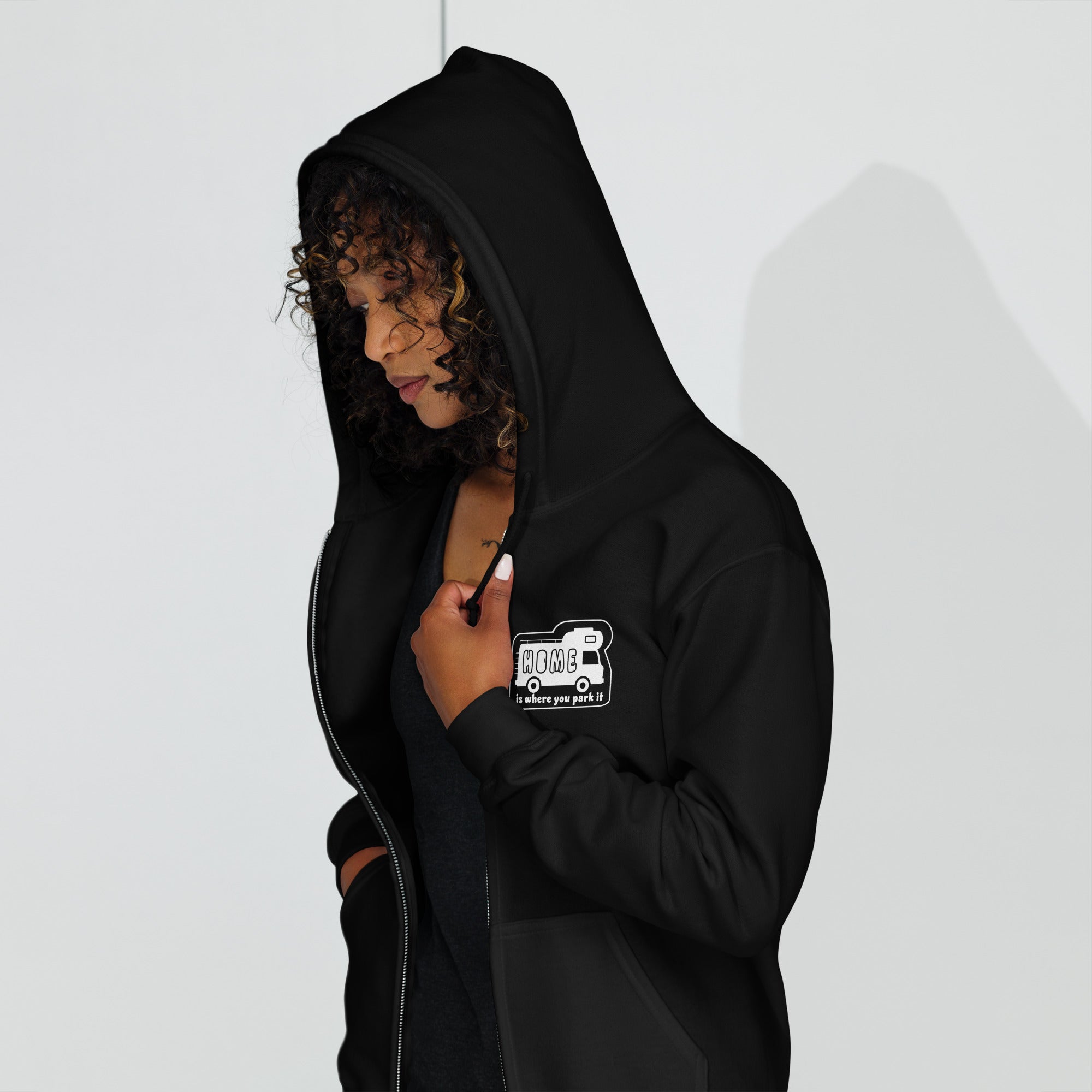 Unisex heavy blend zip hoodie White Camper Van Home is where you park it