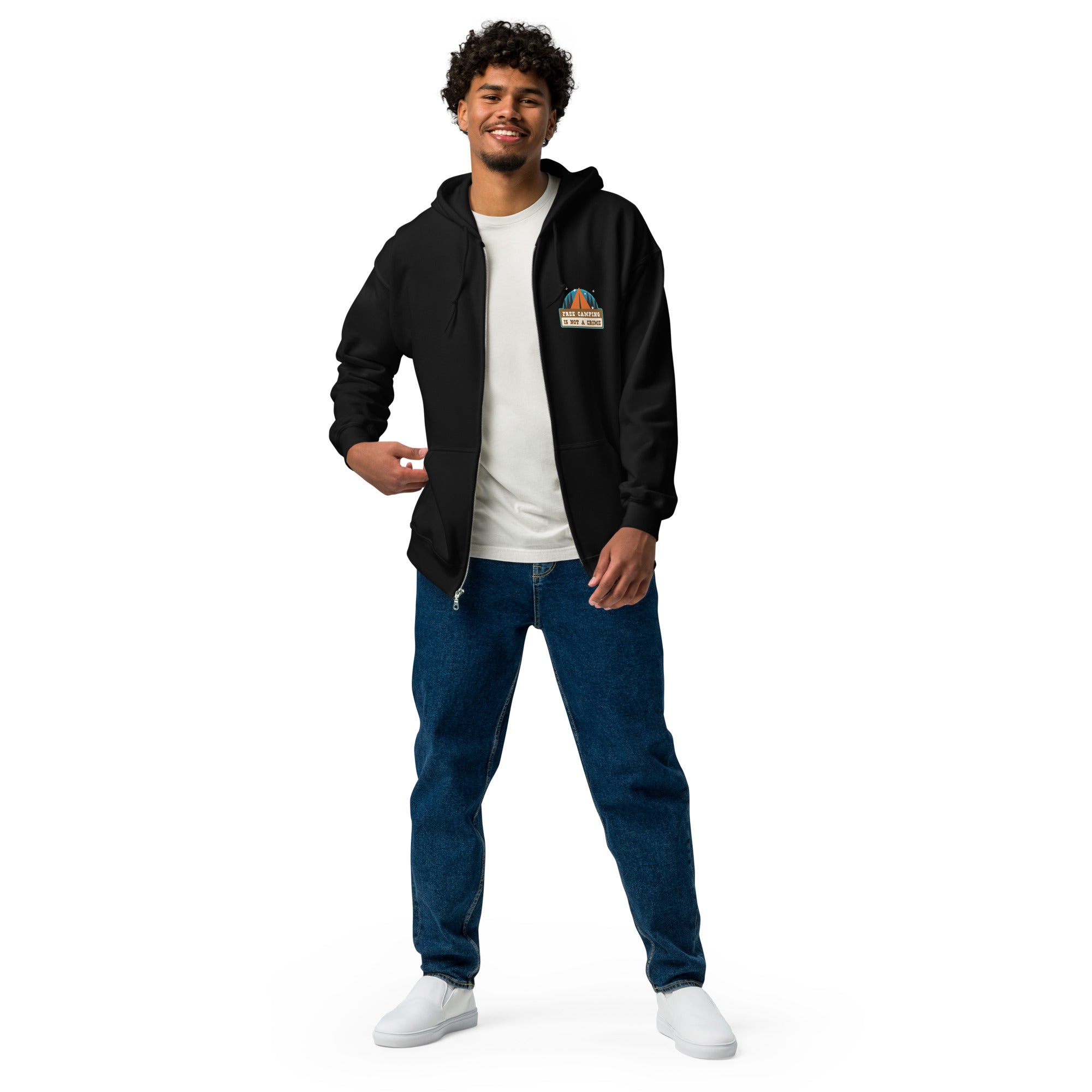 Unisex heavy blend zip hoodie Free camping is not a crime graphic