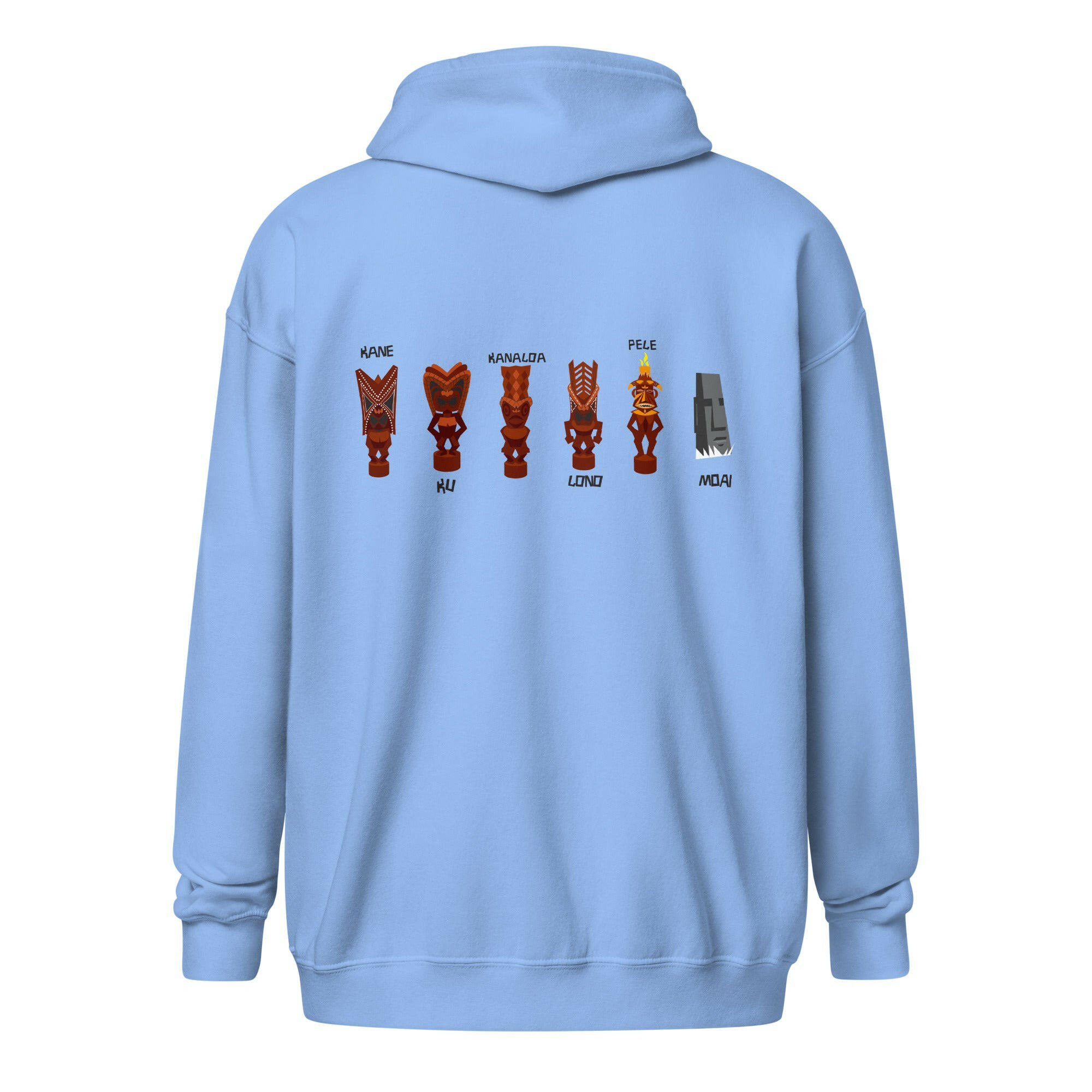 Sweat à capuche épais unisexe à fermeture éclair Ku Tiki God (face) + Tiki Gods (dos)