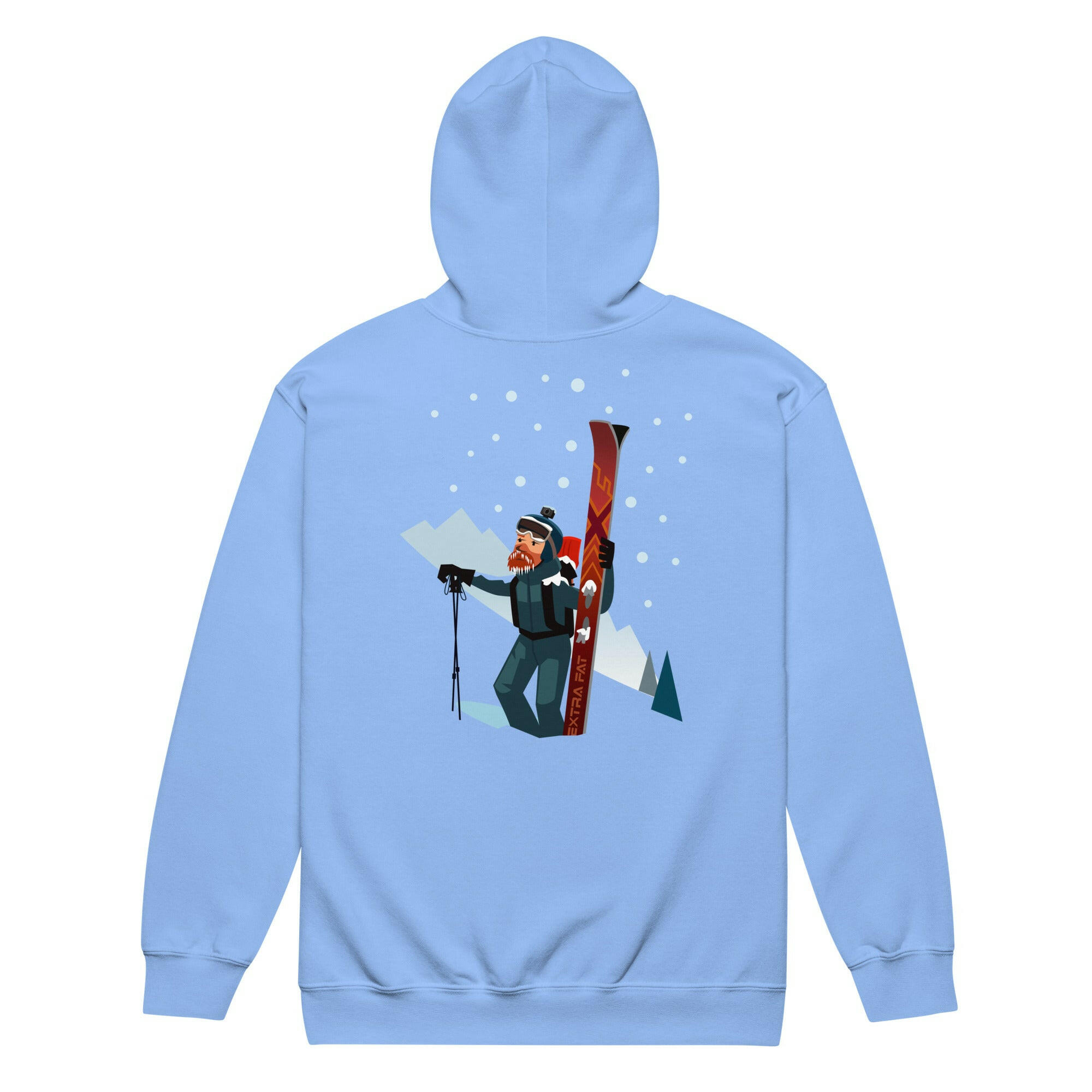 Sweat à capuche épais unisexe à fermeture éclair Which skier are you? Freerider sur fond clair (face & dos)