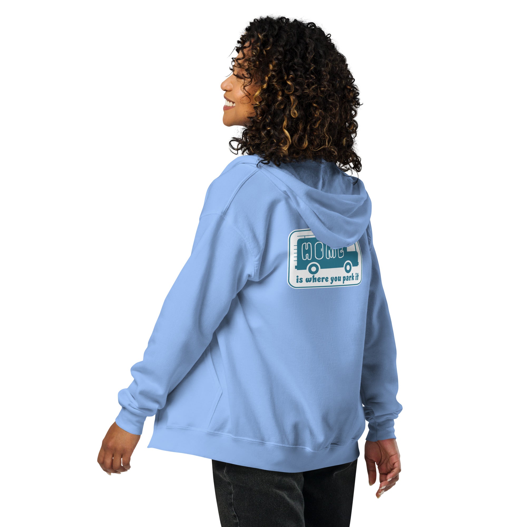 Unisex heavy blend zip hoodie Blue Camper Van Home is where you park it