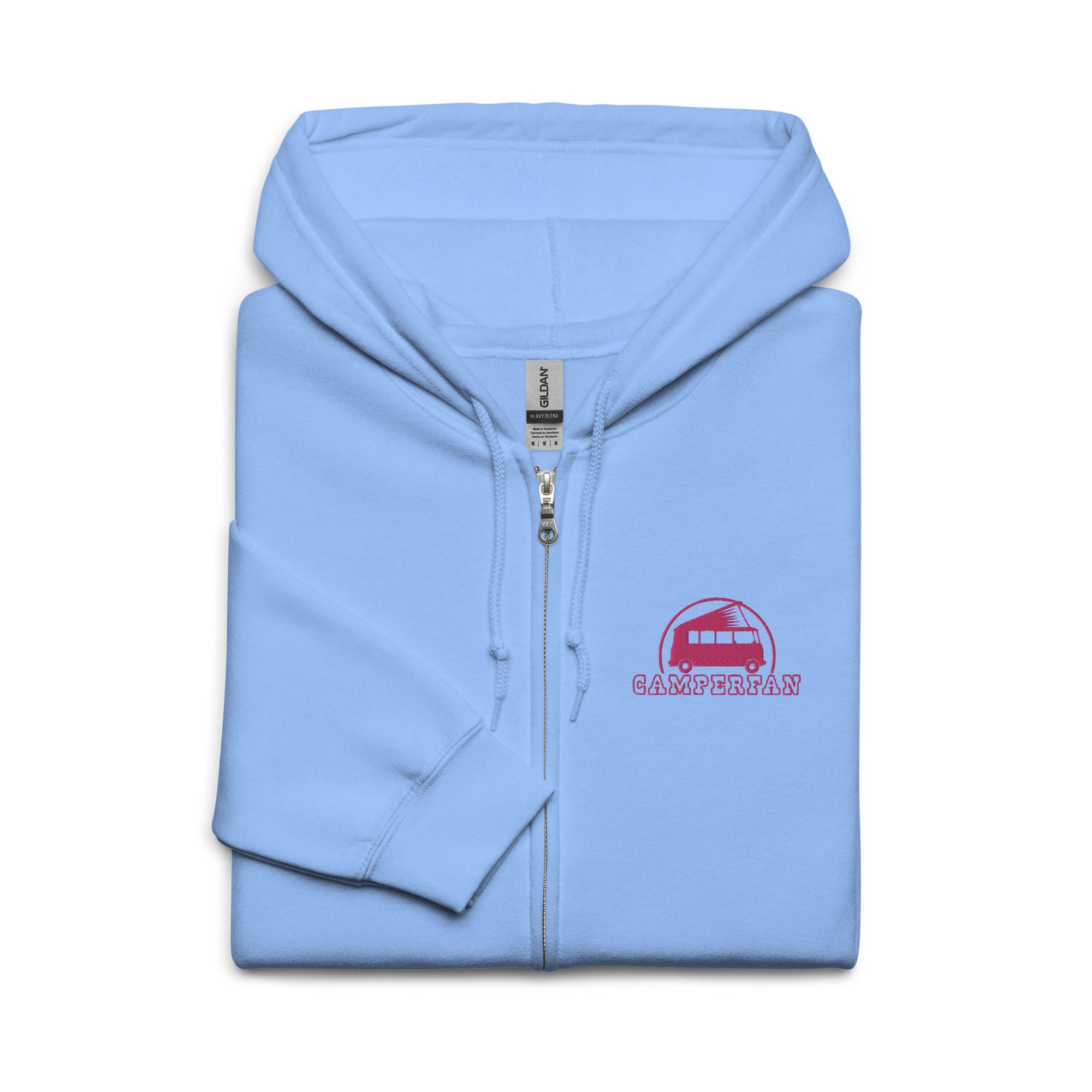 Unisex heavy blend zip hoodie Camperfan flamingo embroidered pattern