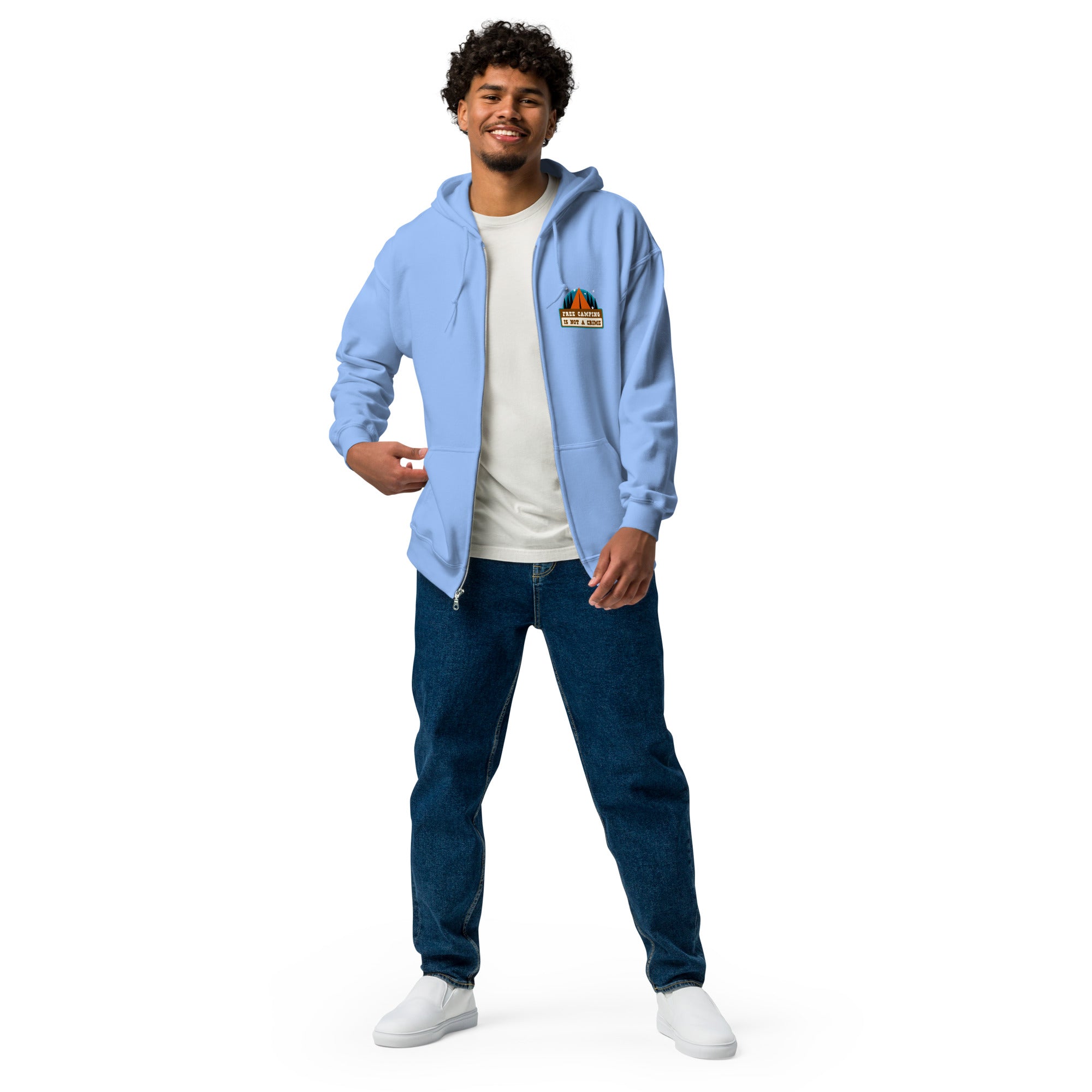Unisex heavy blend zip hoodie Free camping is not a crime graphic