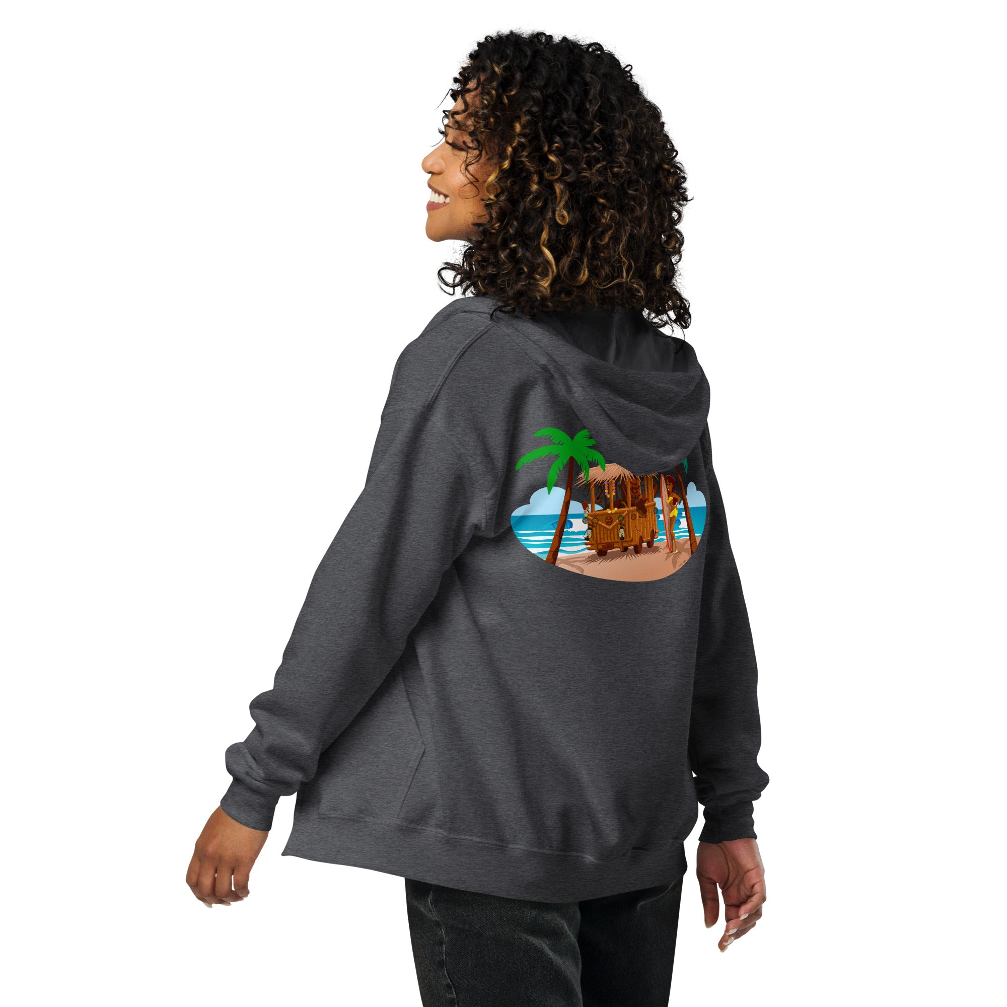 Unisex heavy blend zip hoodie Tiki Kombi (front & back)