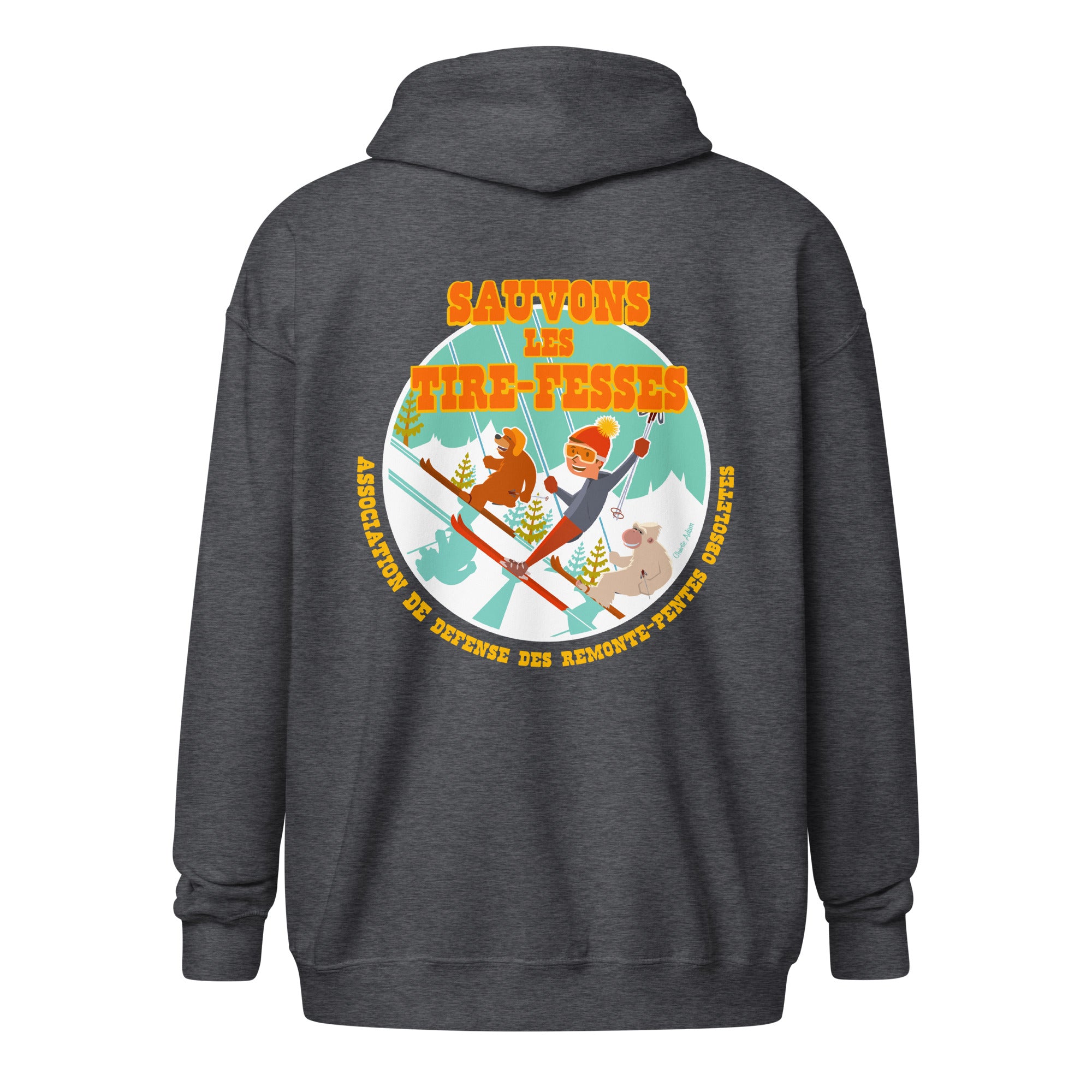Sweat à capuche épais unisexe à fermeture éclair Sauvons les Tires-fesses (face & dos)