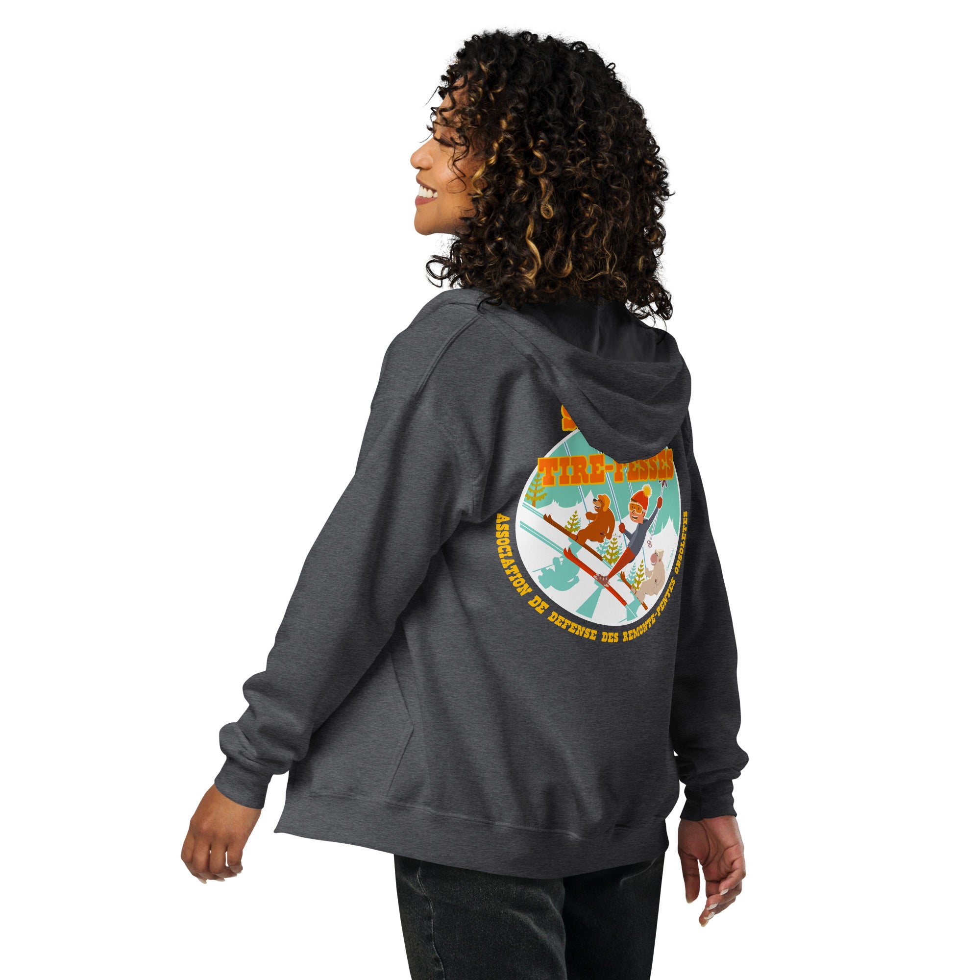 Sweat à capuche épais unisexe à fermeture éclair Sauvons les Tires-fesses (face & dos)