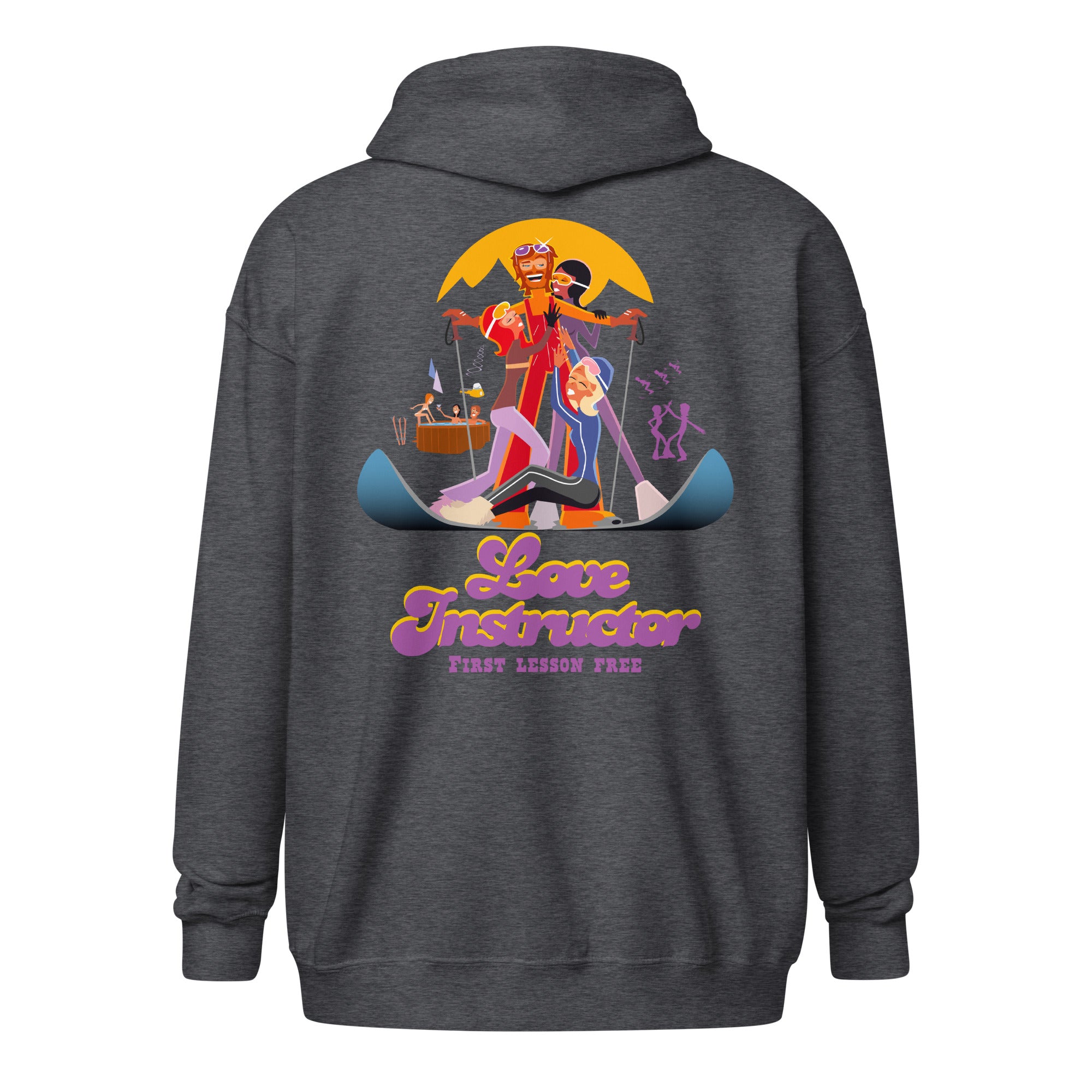 Sweat à capuche épais unisexe à fermeture éclair Which skier are you? Love Instructor First Lesson free sur couleurs foncées (face & dos)
