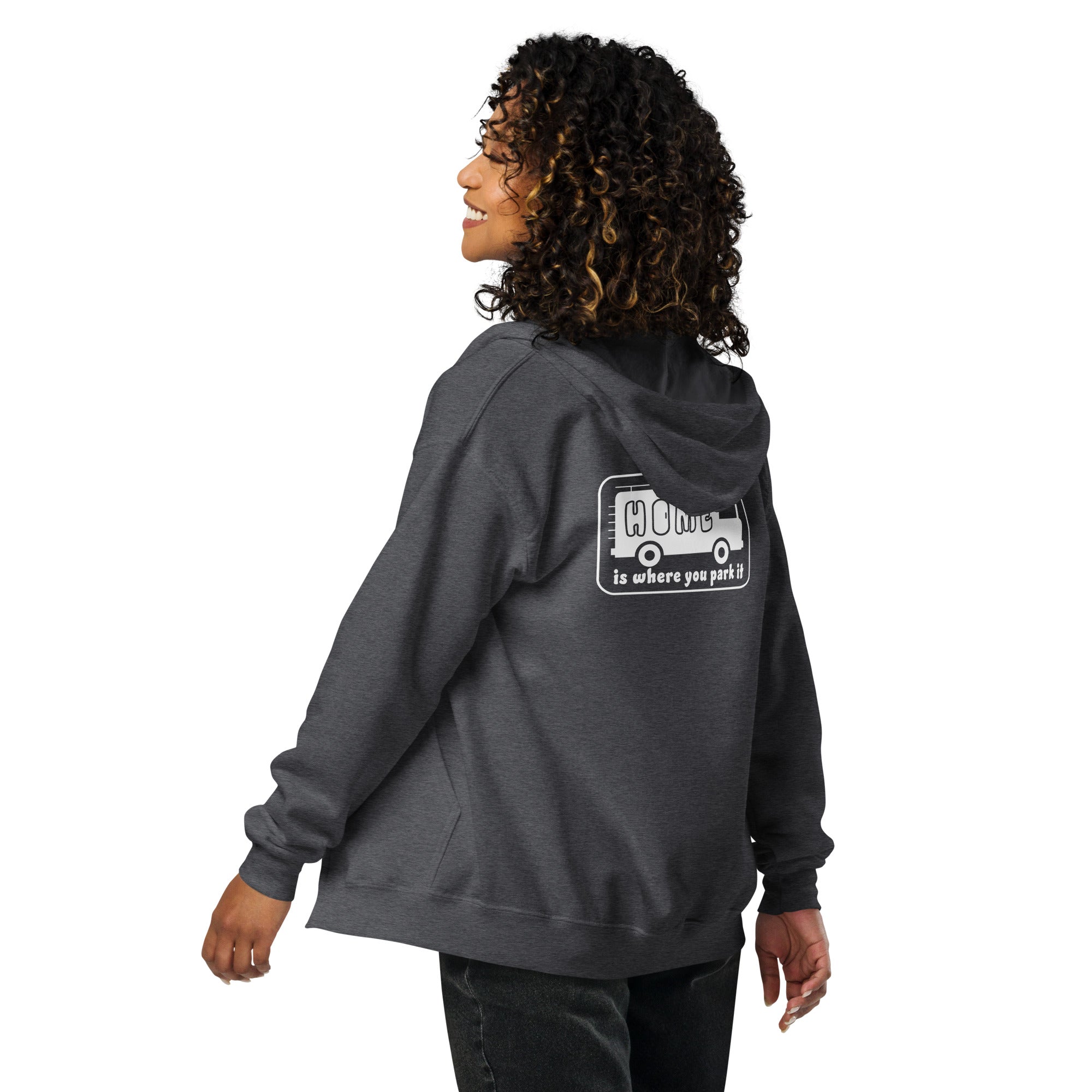Unisex heavy blend zip hoodie White Camper Van Home is where you park it