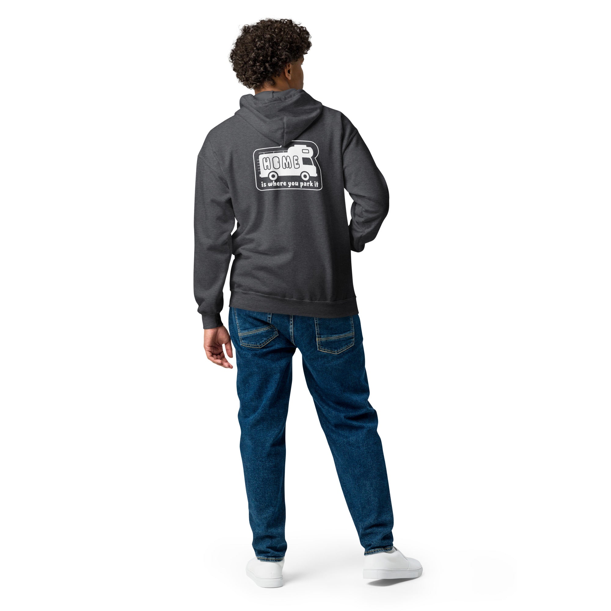 Unisex heavy blend zip hoodie White Camper Van Home is where you park it