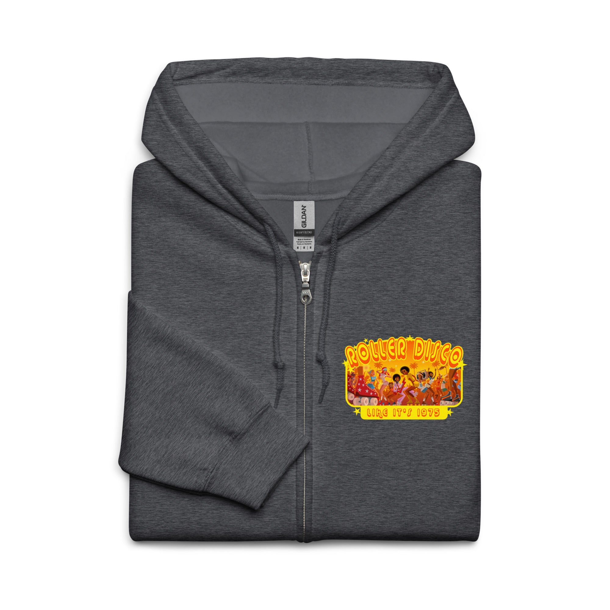 Sweat à capuche épais unisexe à fermeture éclair Roller Disco 1975 (face & dos)