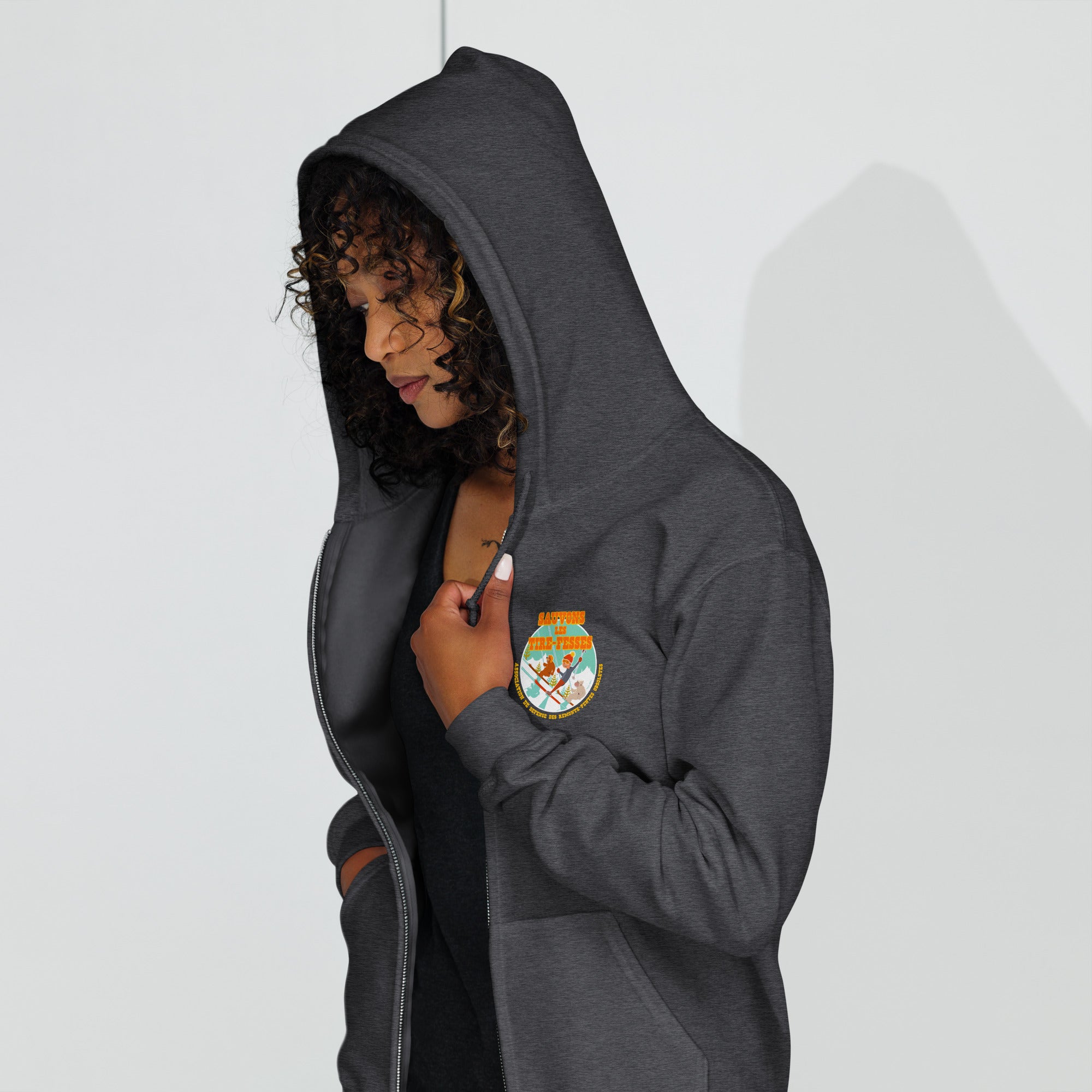 Sweat à capuche épais unisexe à fermeture éclair Sauvons les Tires-fesses (face & dos)