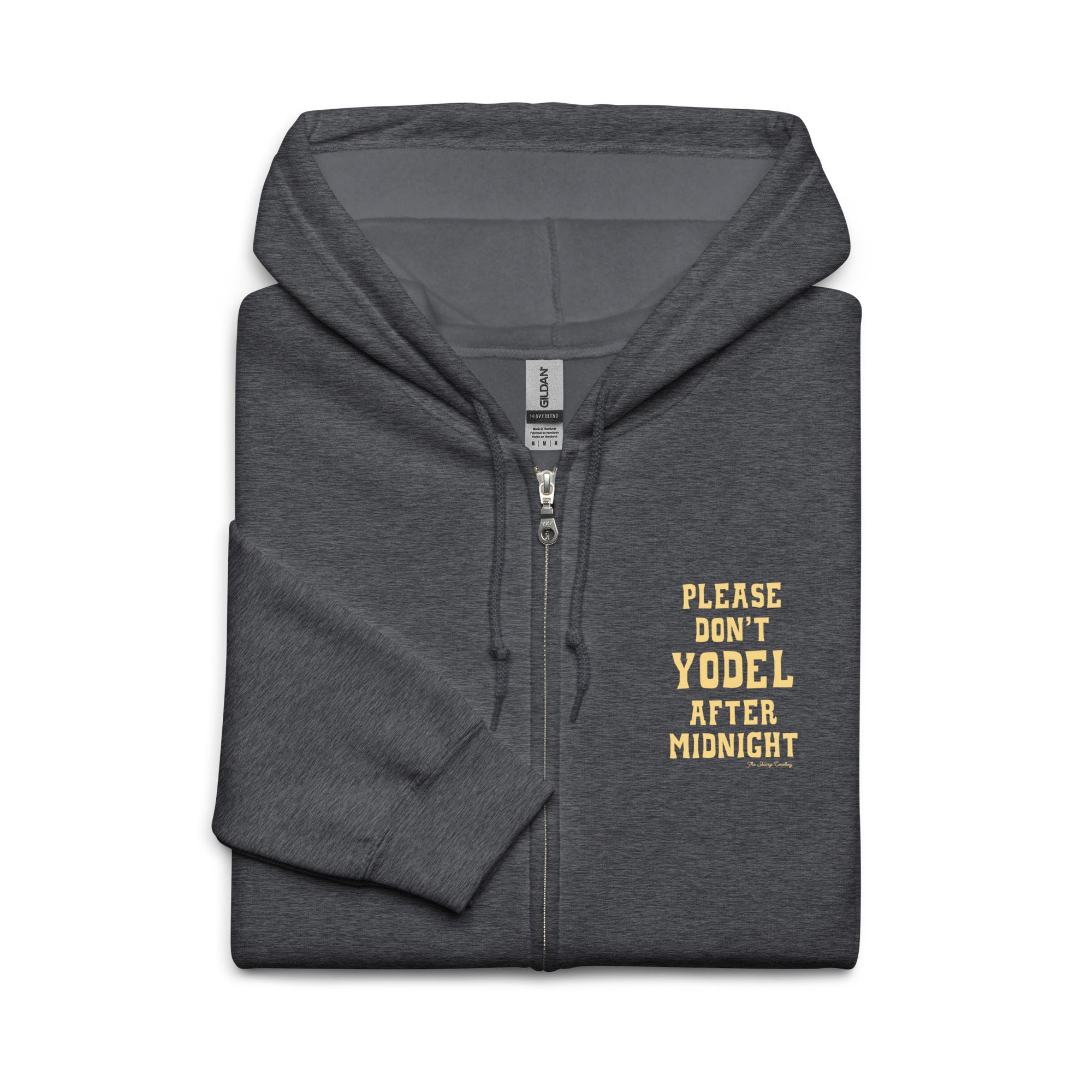 Sweat à capuche épais unisexe à fermeture éclair Don't Yodel After Midnight texte clair