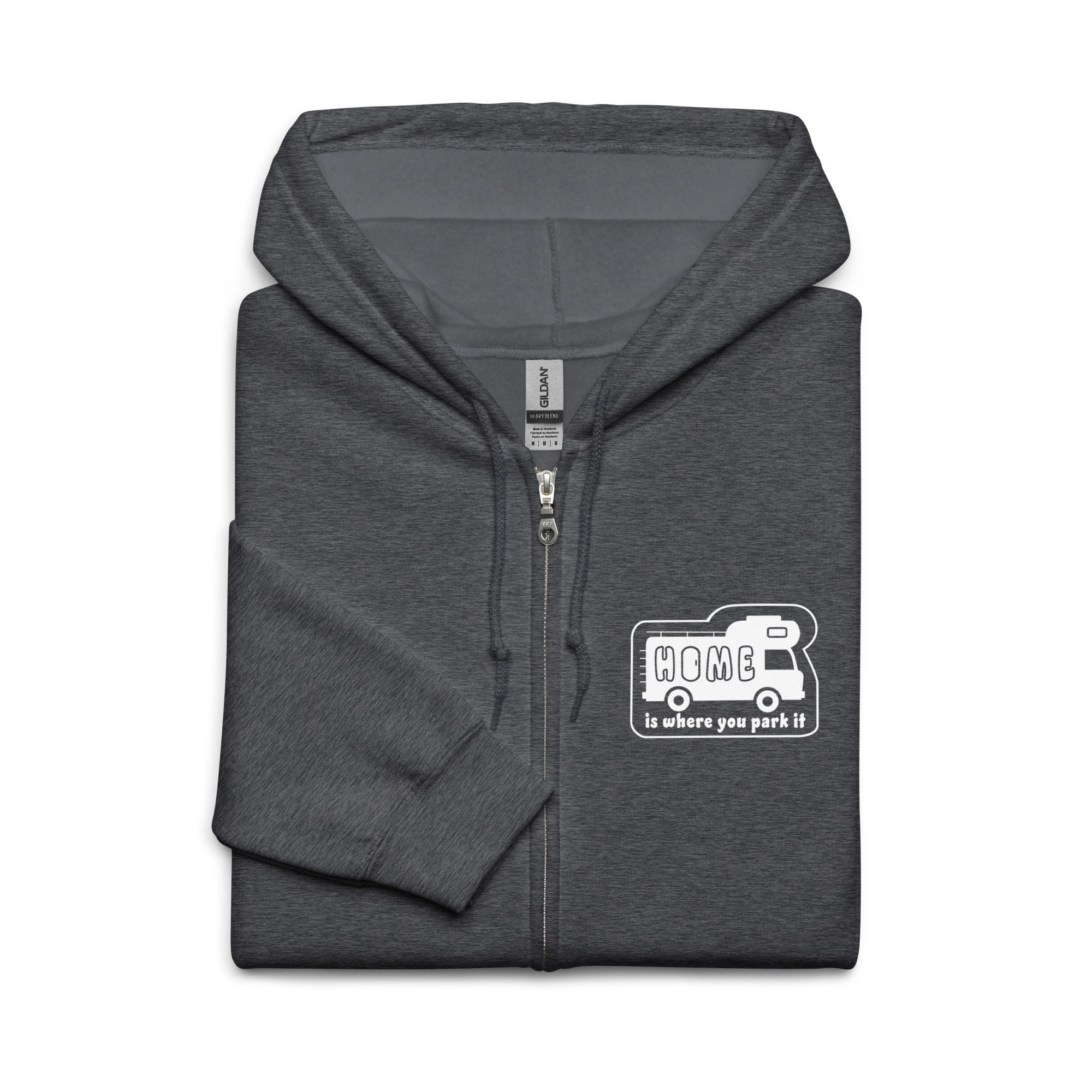 Unisex heavy blend zip hoodie White Camper Van Home is where you park it