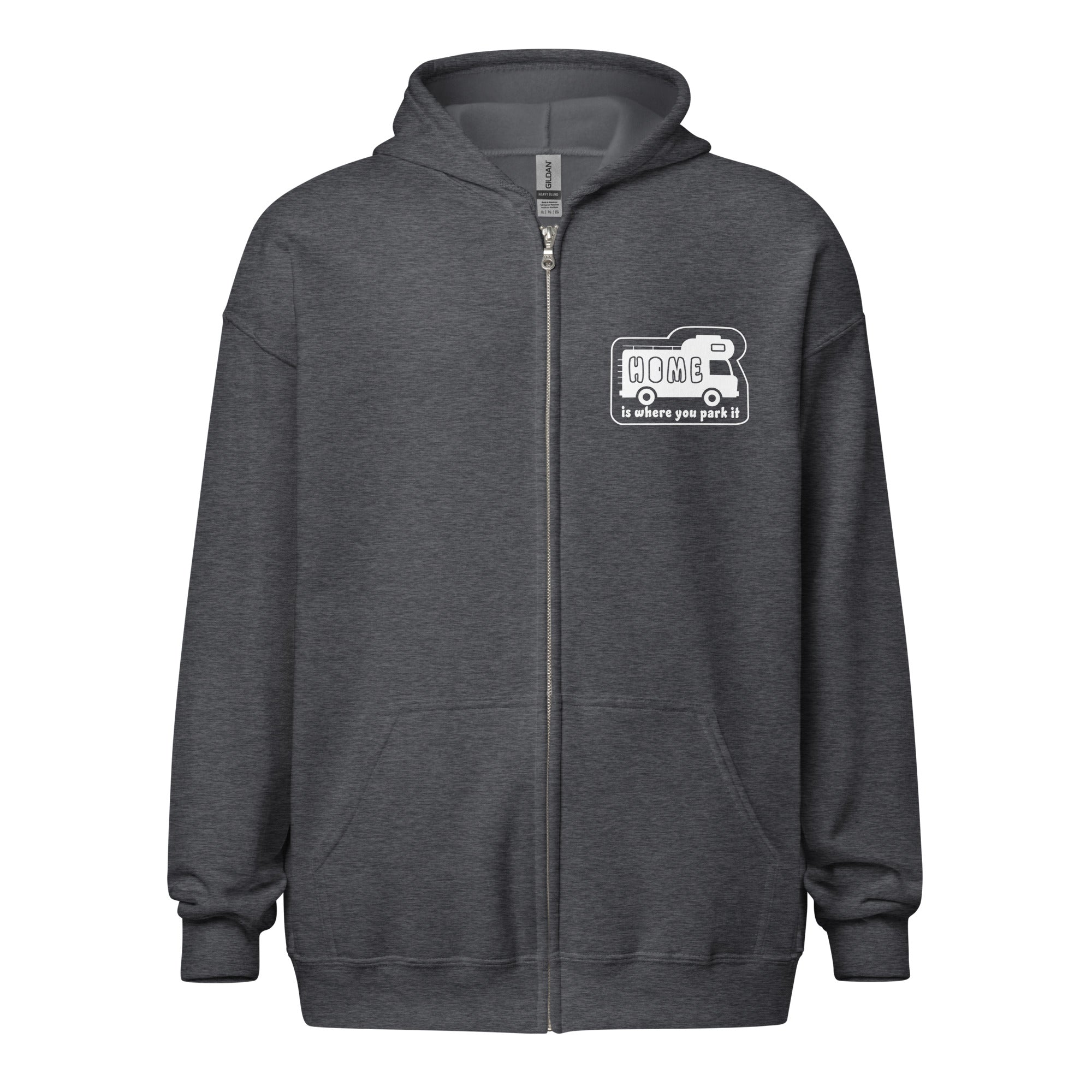 Unisex heavy blend zip hoodie White Camper Van Home is where you park it