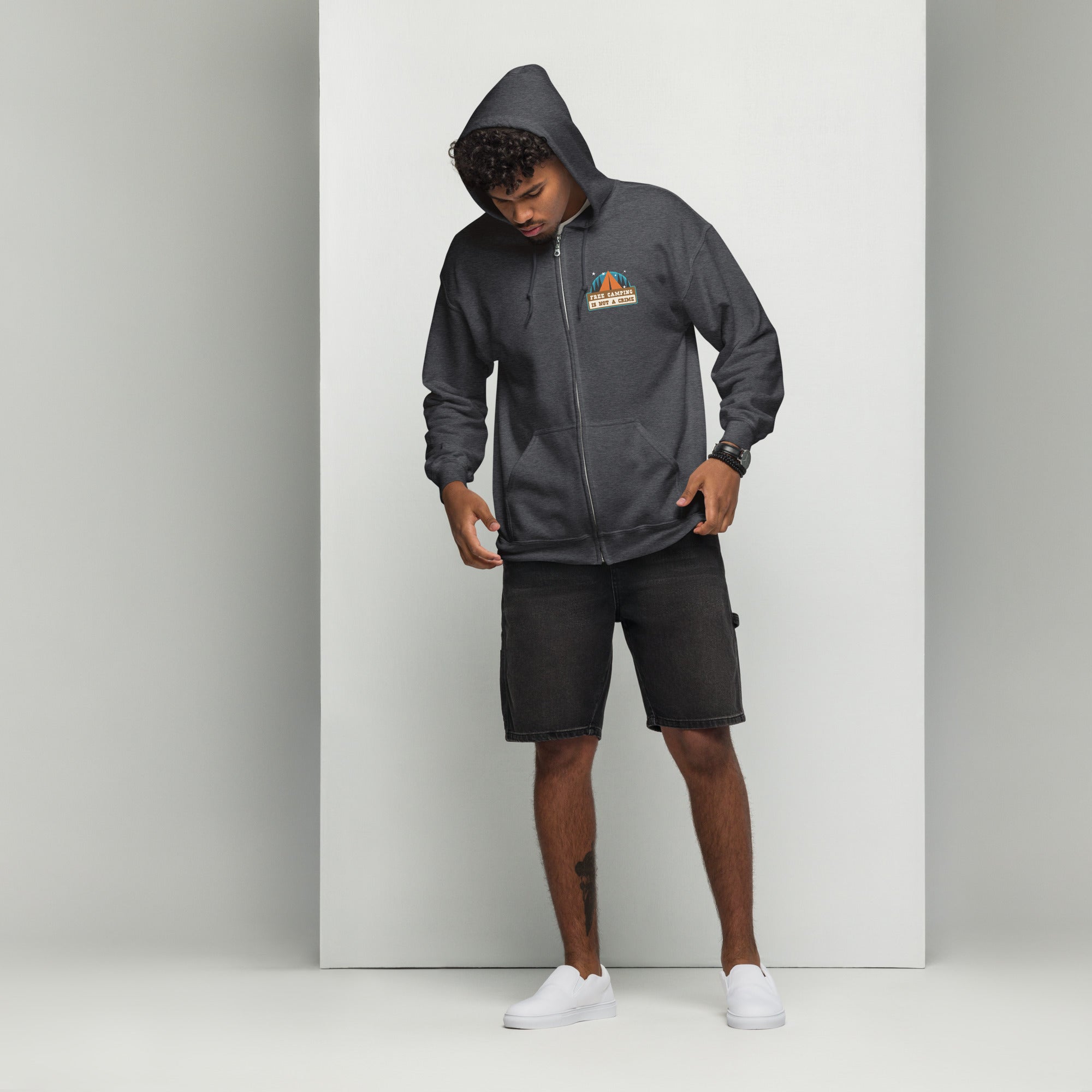 Unisex heavy blend zip hoodie Free camping is not a crime graphic