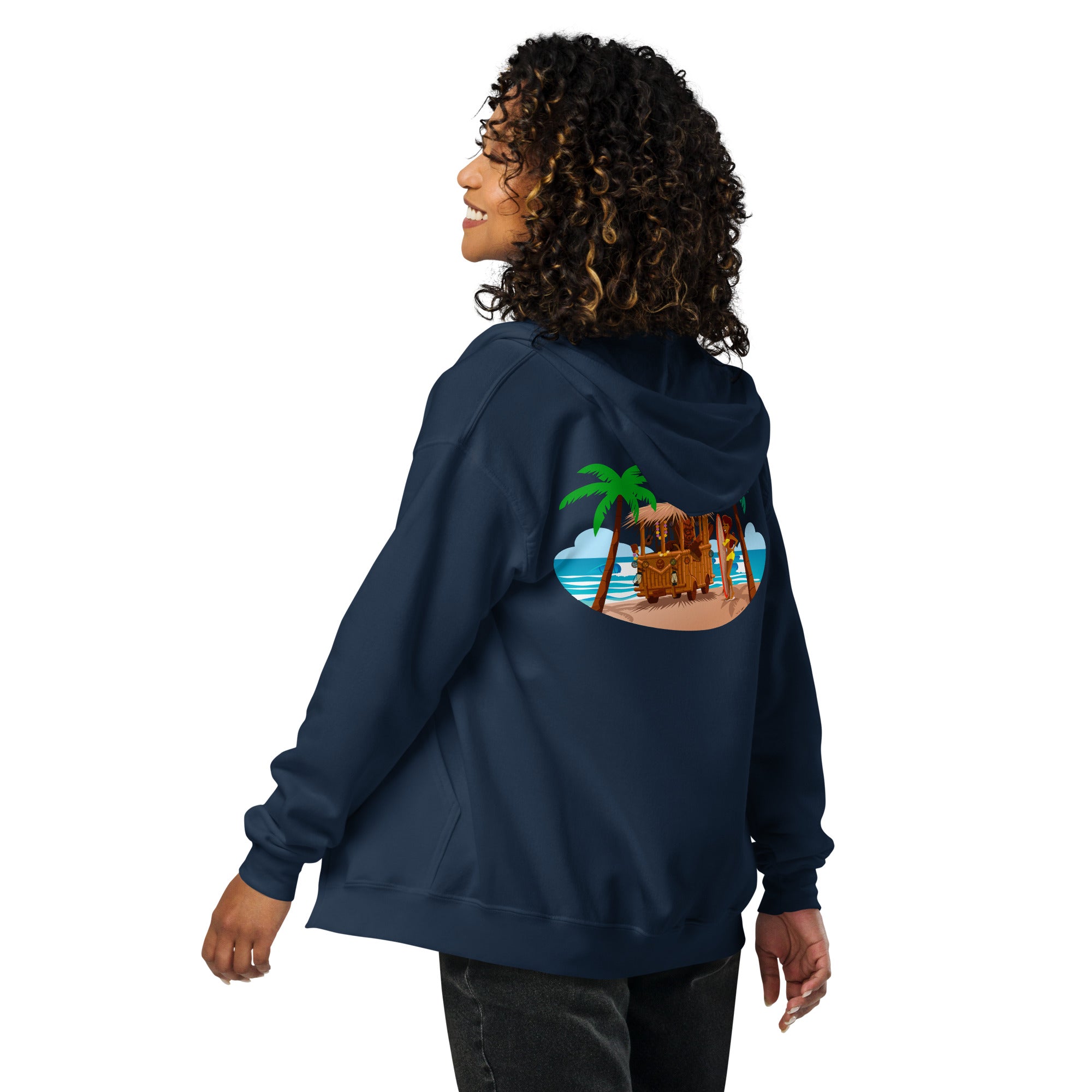 Unisex heavy blend zip hoodie Tiki Kombi (front & back)