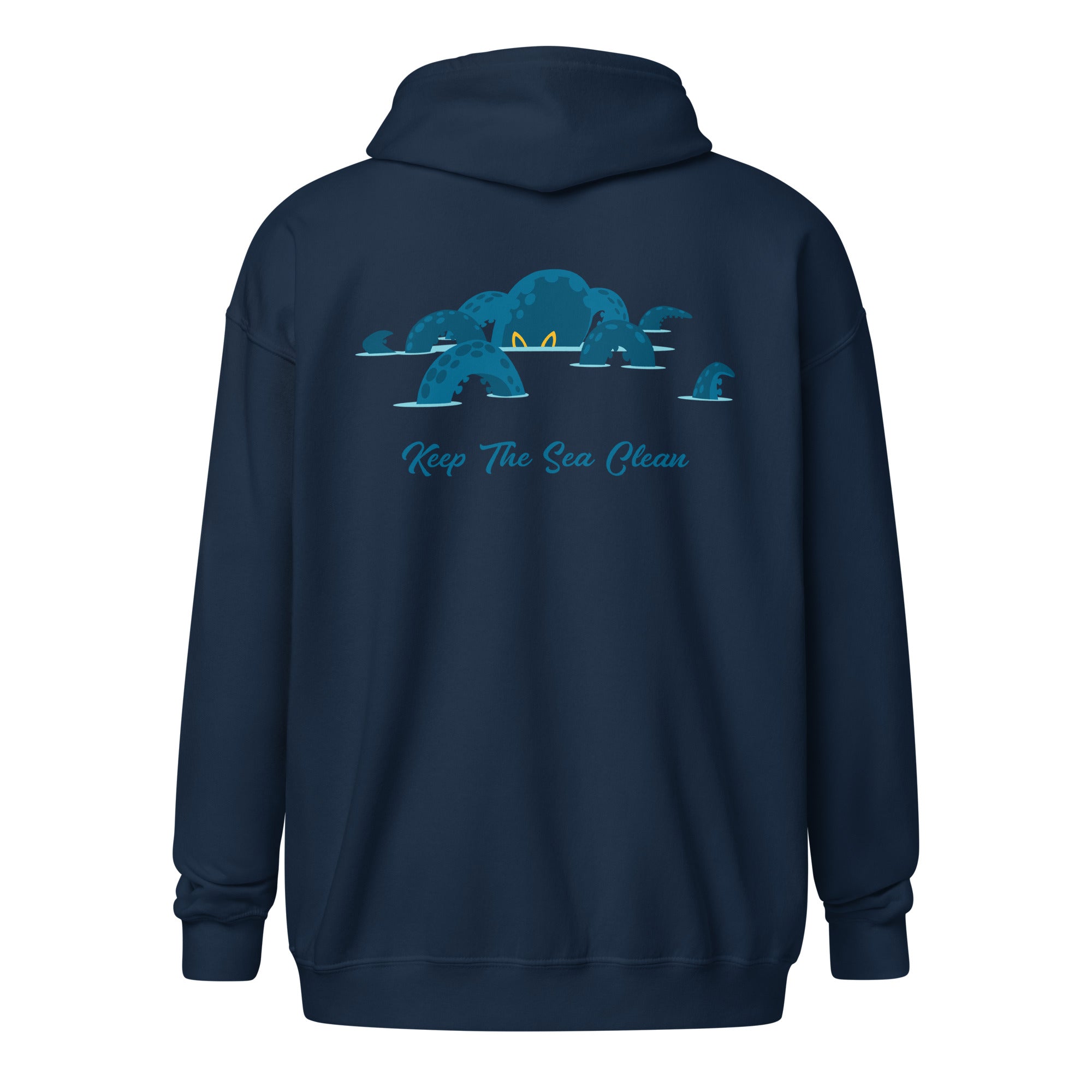 Sweat à capuche épais unisexe à fermeture éclair Octopus Blue (face & dos)