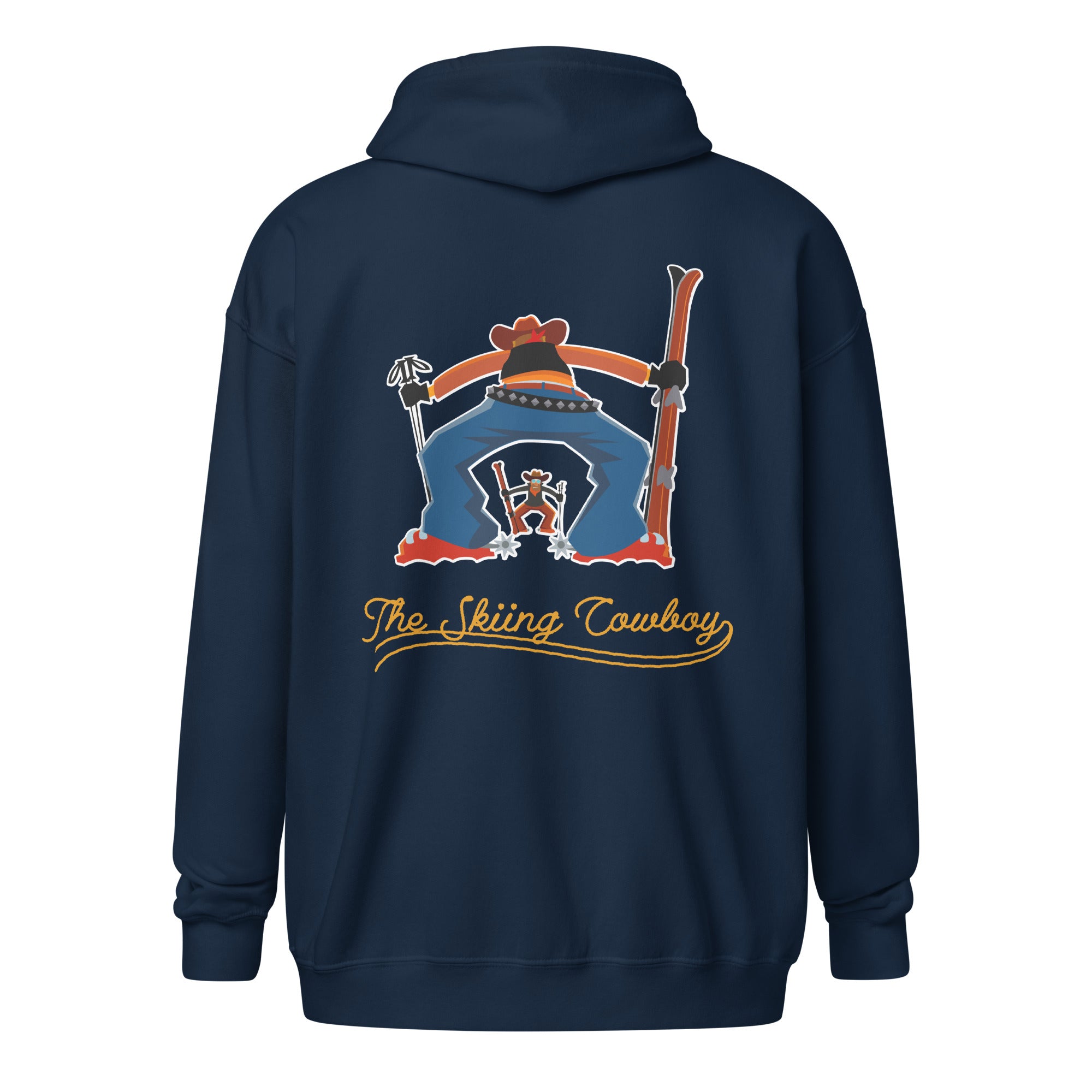 Sweat à capuche épais unisexe à fermeture éclair Skiing Cowboy & Ski Duel Outline (face & dos)