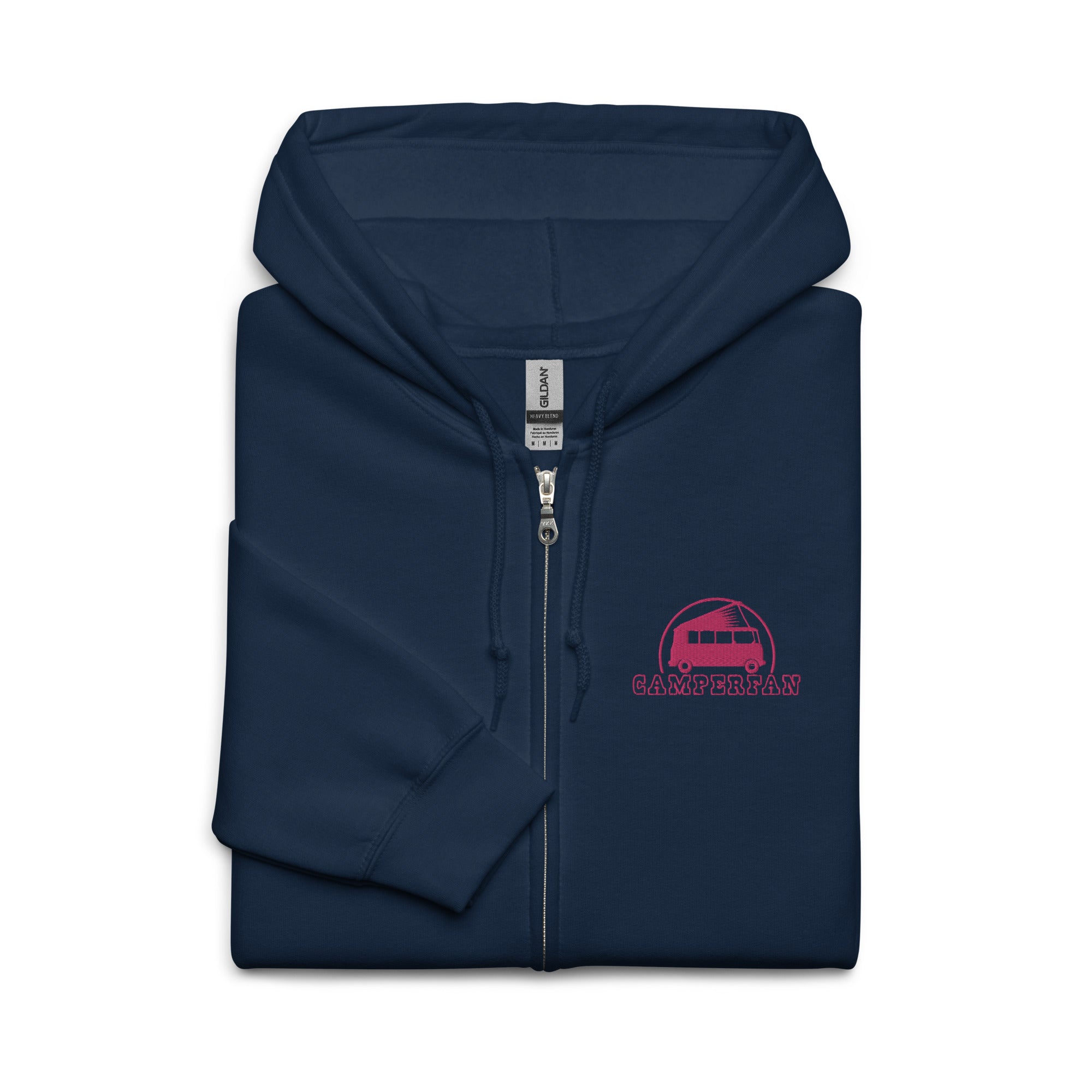 Unisex heavy blend zip hoodie Camperfan flamingo embroidered pattern