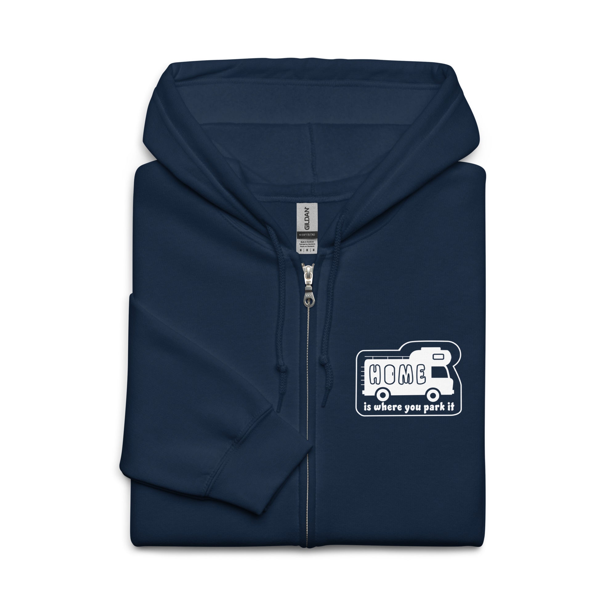 Unisex heavy blend zip hoodie White Camper Van Home is where you park it
