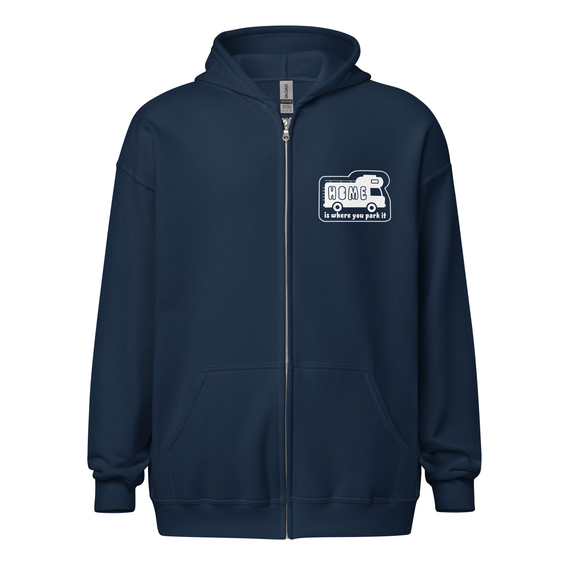 Unisex heavy blend zip hoodie White Camper Van Home is where you park it
