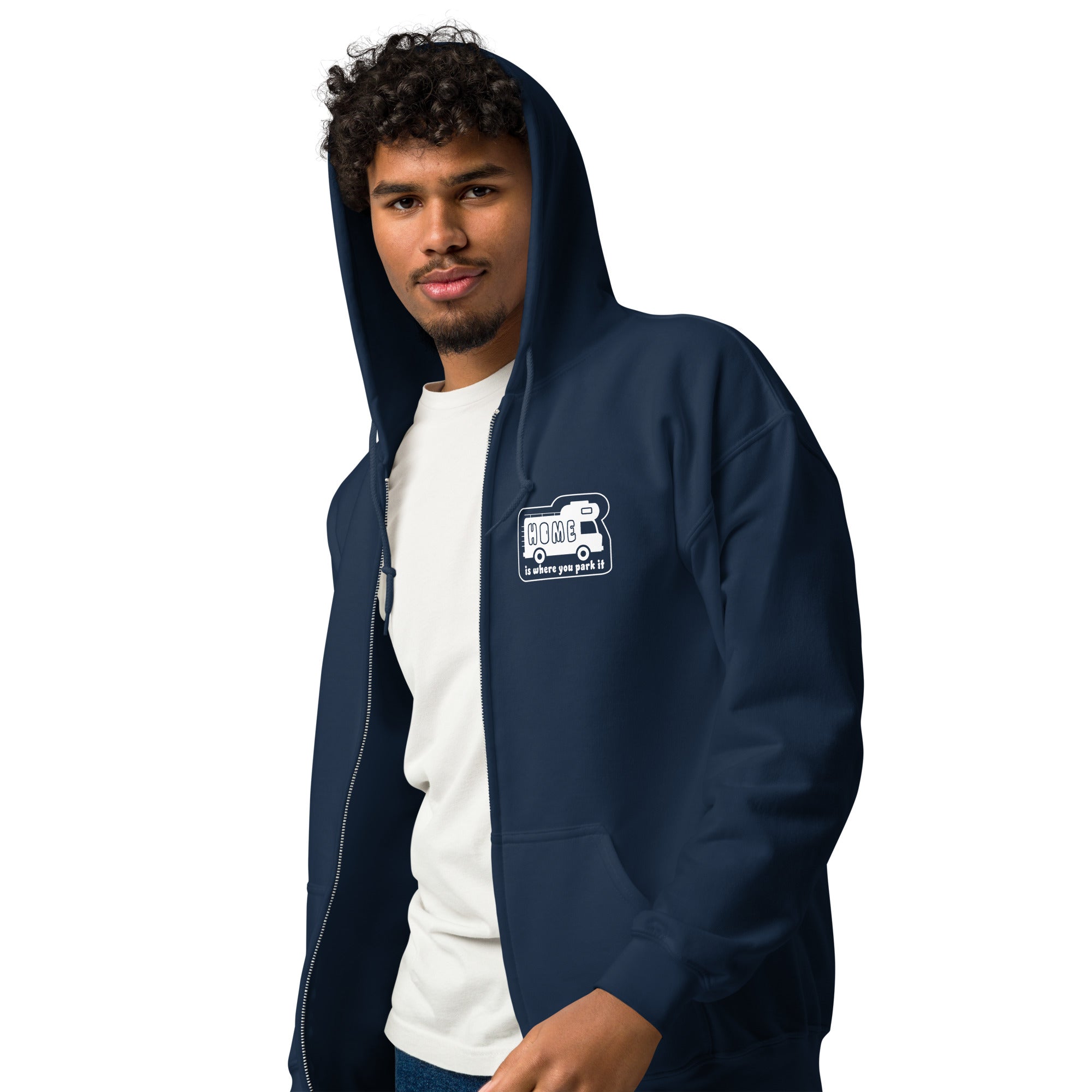 Unisex heavy blend zip hoodie White Camper Van Home is where you park it