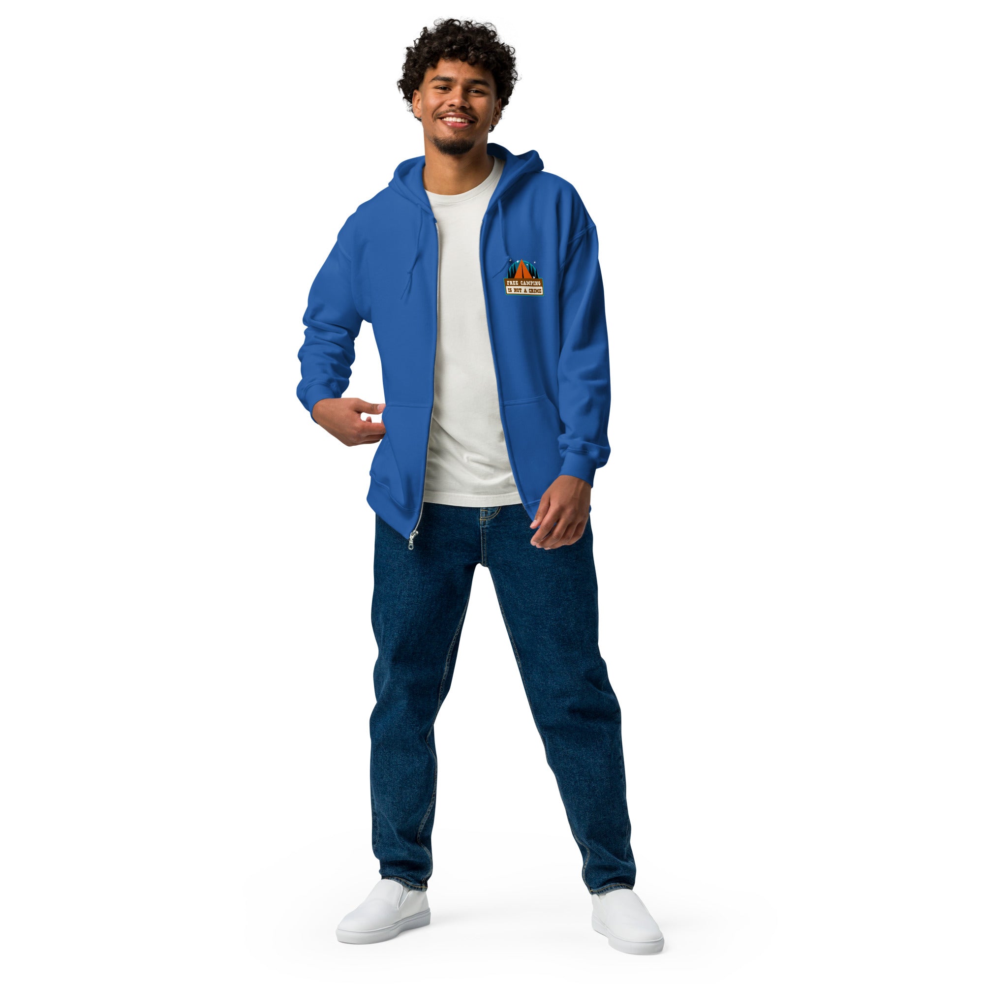 Unisex heavy blend zip hoodie Free camping is not a crime graphic