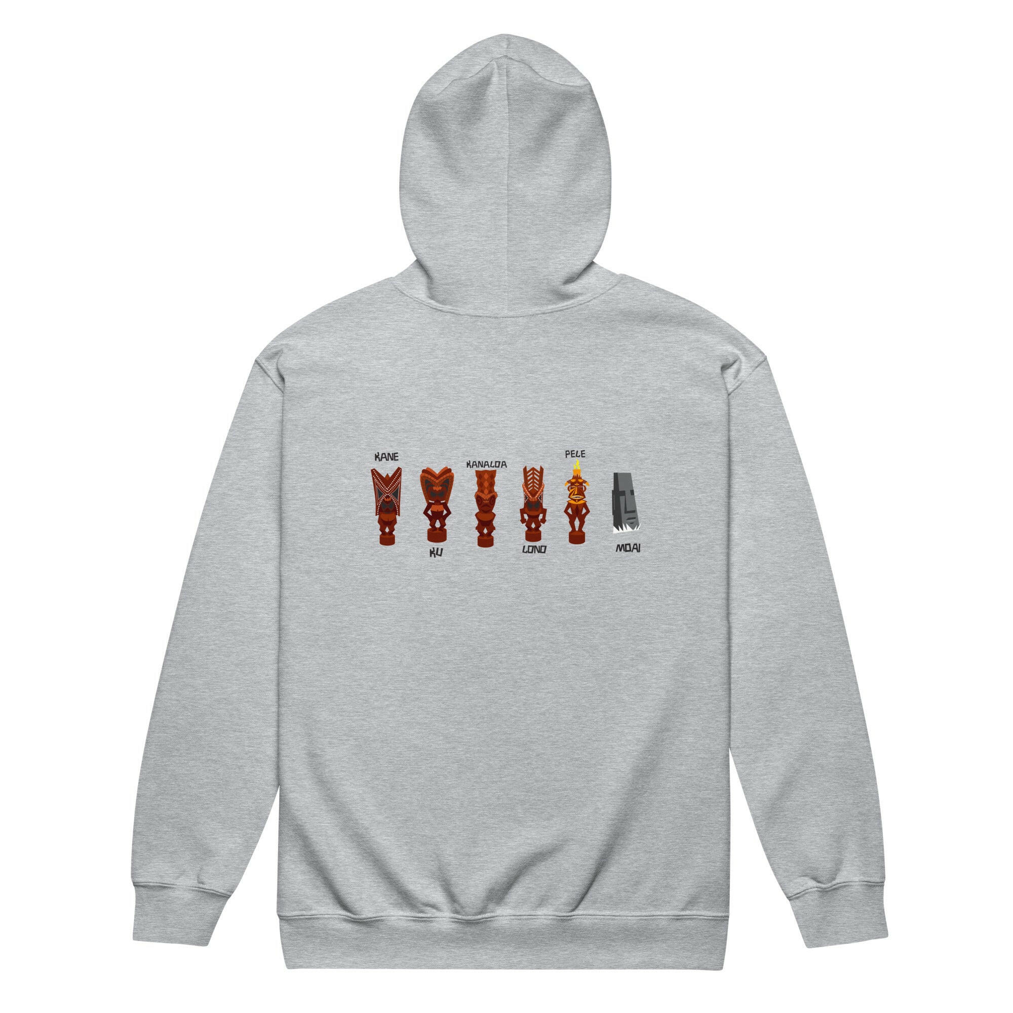Sweat à capuche épais unisexe à fermeture éclair Ku Tiki God (face) + Tiki Gods (dos)