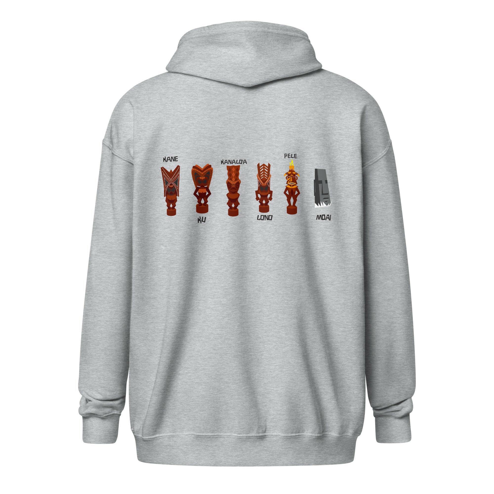 Sweat à capuche épais unisexe à fermeture éclair Ku Tiki God (face) + Tiki Gods (dos)