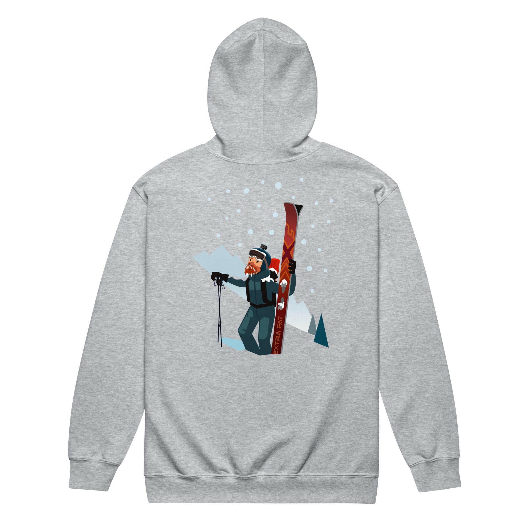 Sweat à capuche épais unisexe à fermeture éclair Which skier are you? Freerider sur fond clair (face & dos)