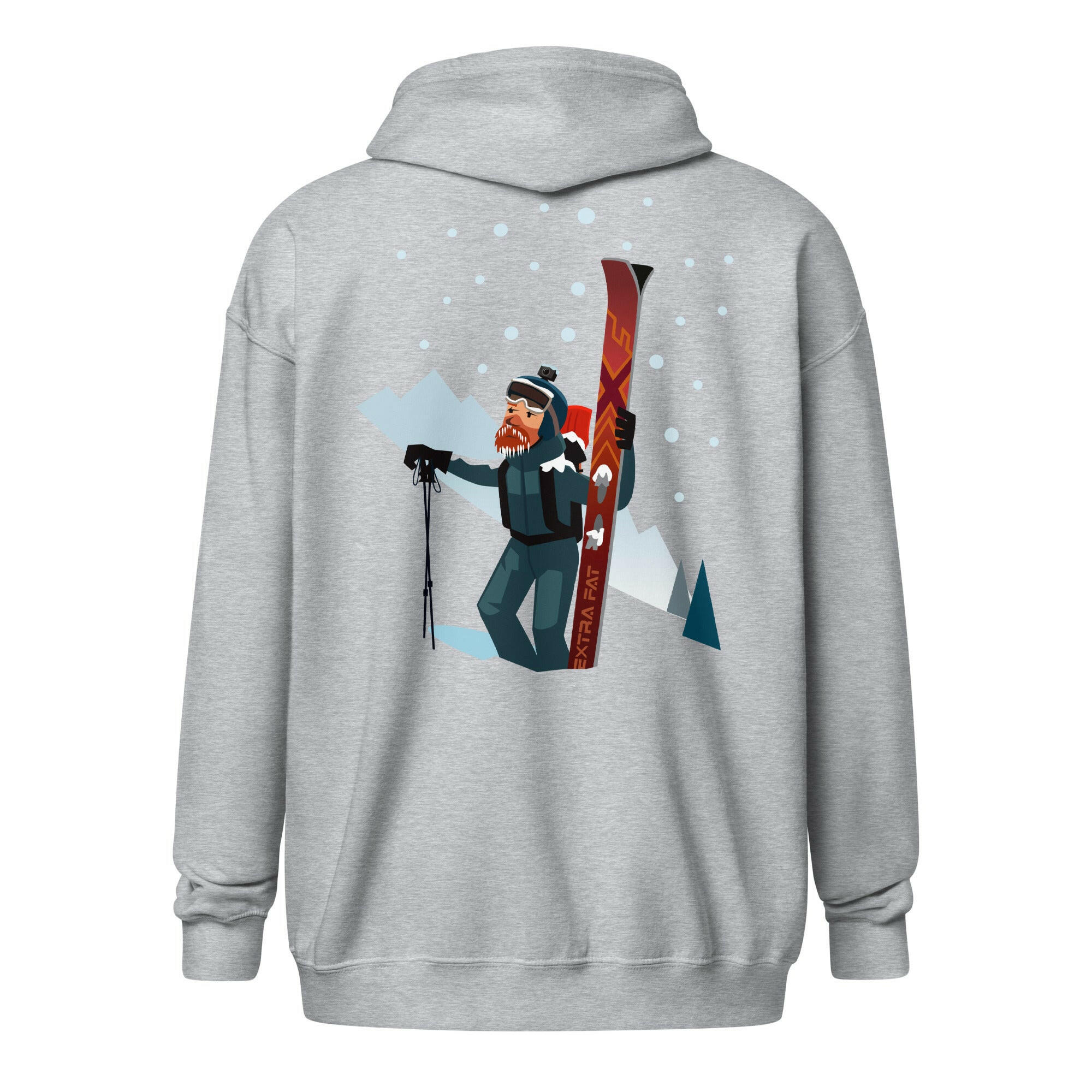 Sweat à capuche épais unisexe à fermeture éclair Which skier are you? Freerider sur fond clair (face & dos)