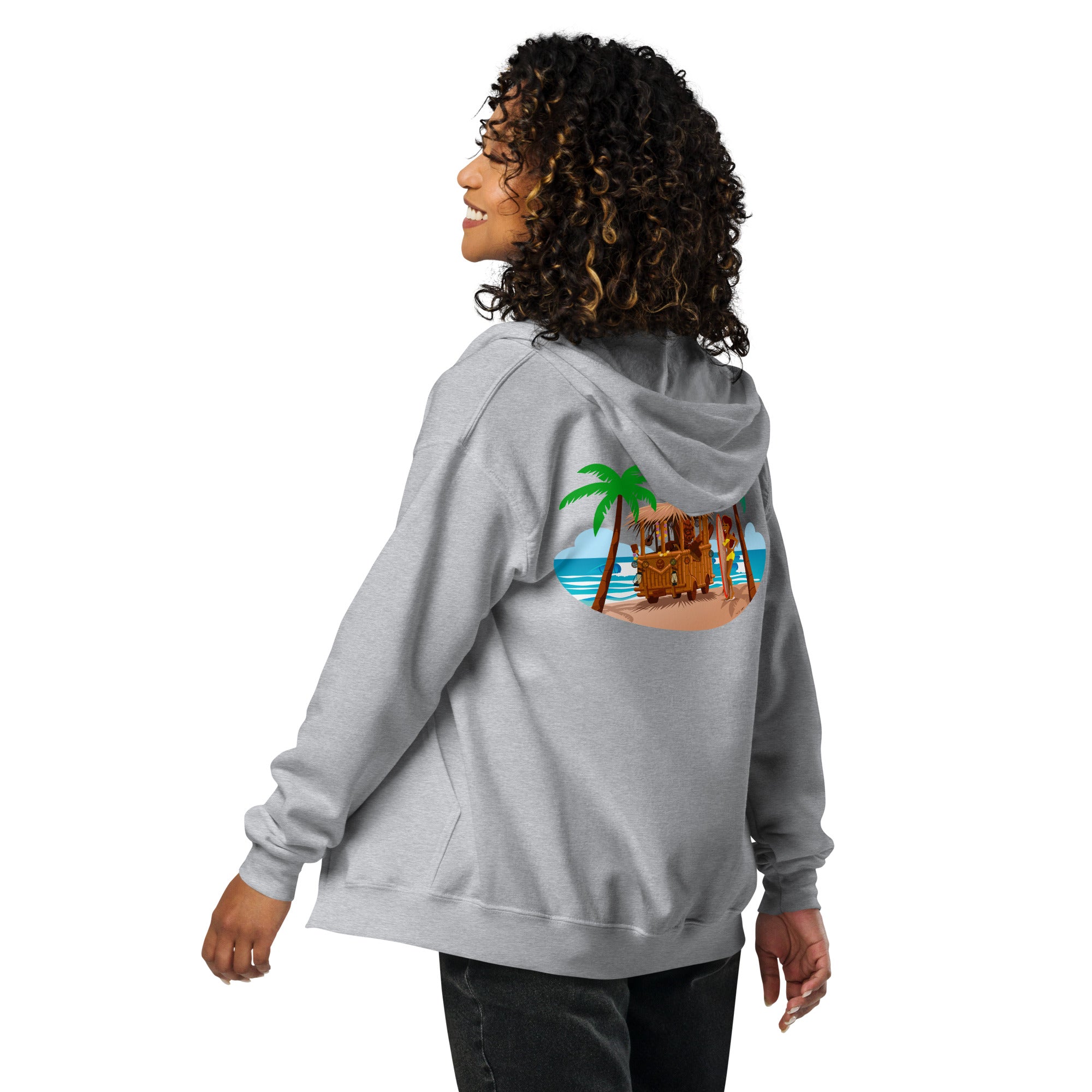 Unisex heavy blend zip hoodie Tiki Kombi (front & back)