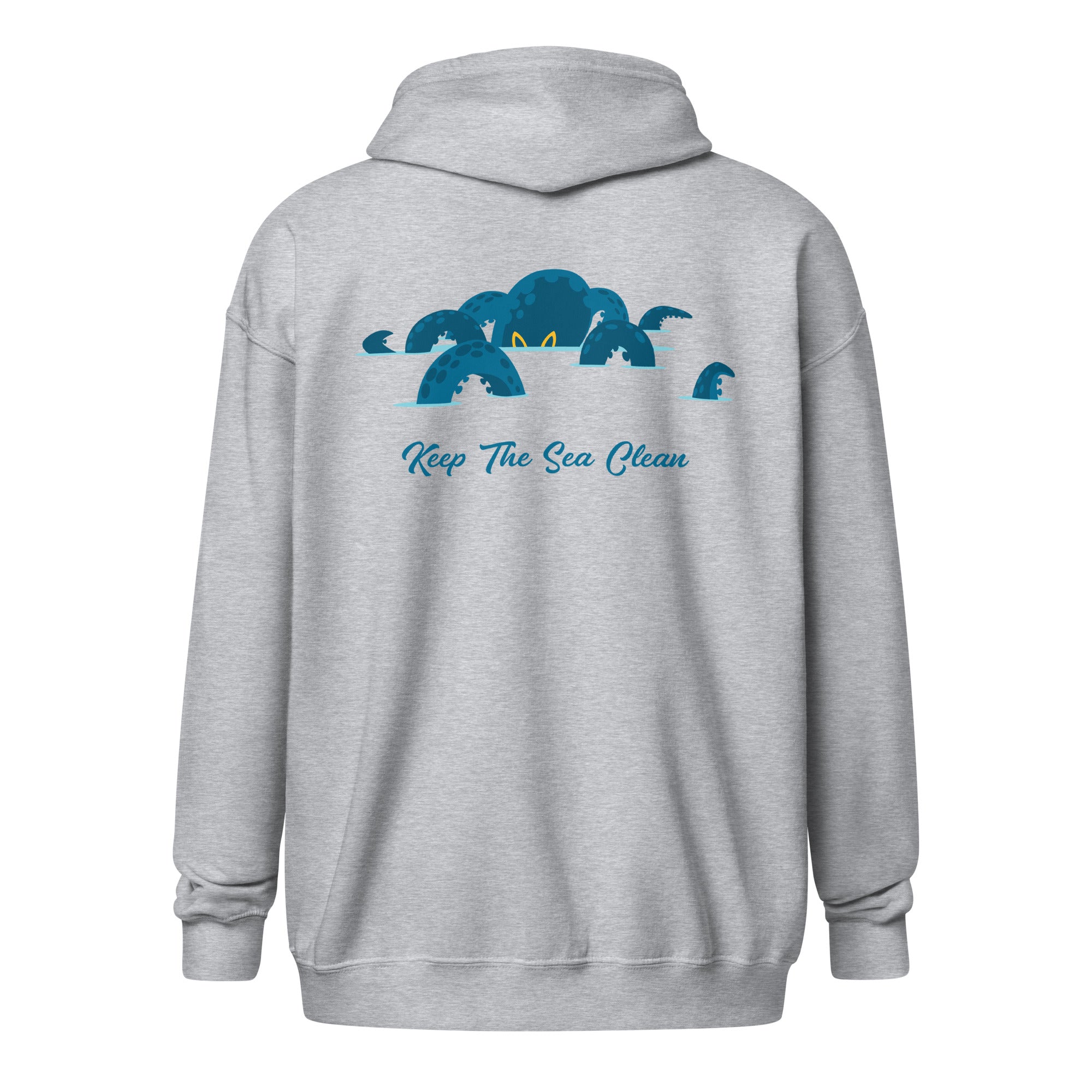 Sweat à capuche épais unisexe à fermeture éclair Octopus Blue (face & dos)