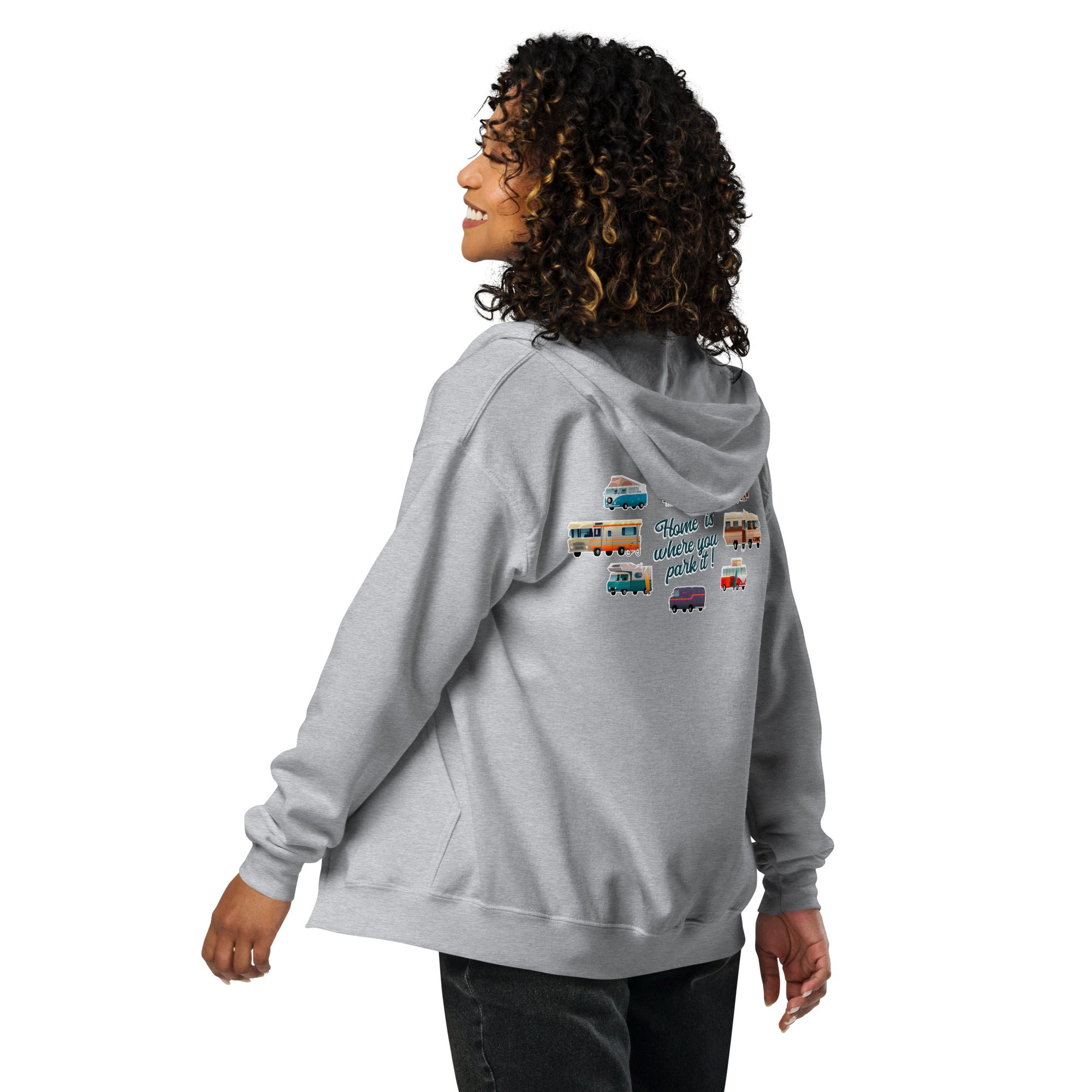 Unisex heavy blend zip hoodie Square Vintage Campers Home is where you park it navy embroidered pattern