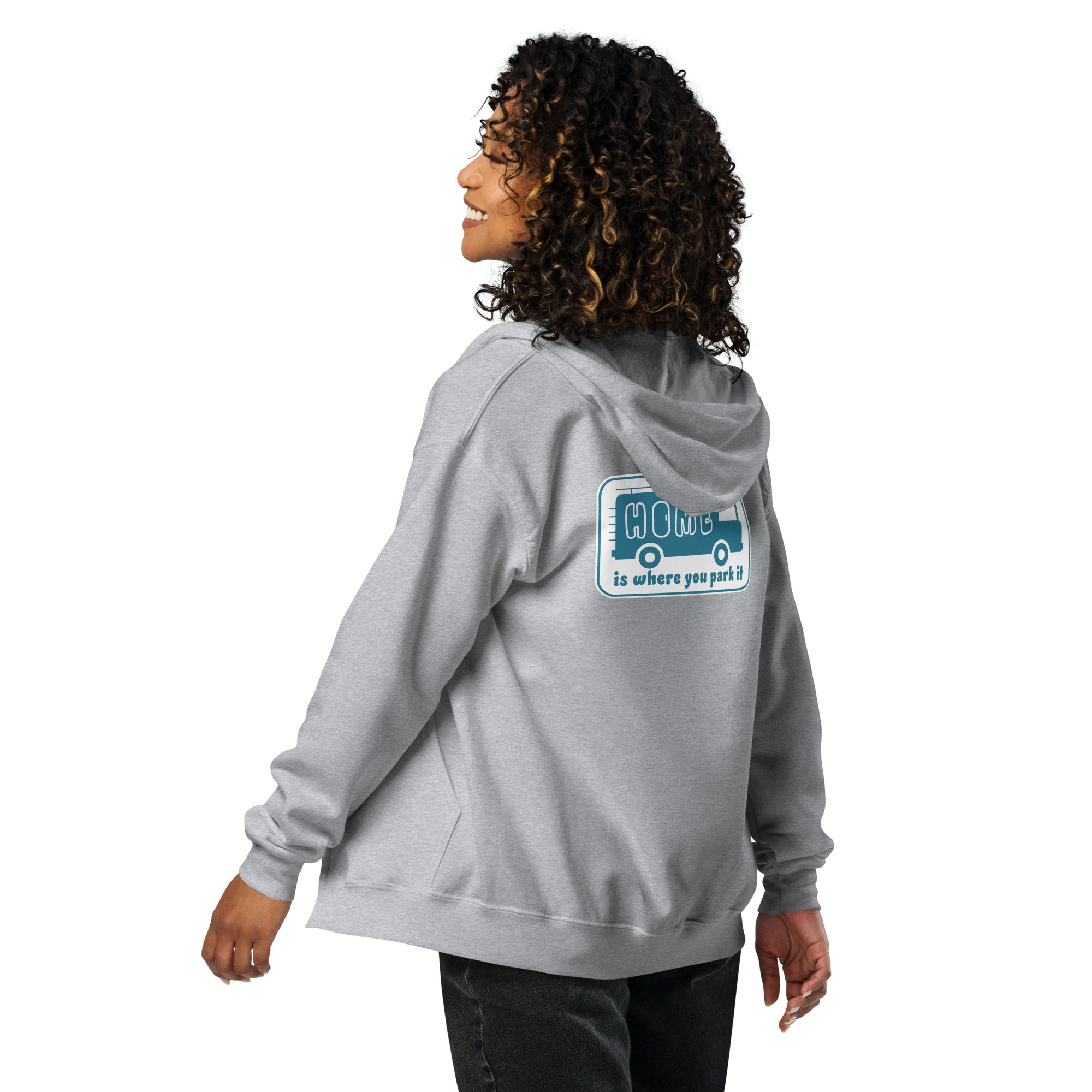 Unisex heavy blend zip hoodie Blue Camper Van Home is where you park it