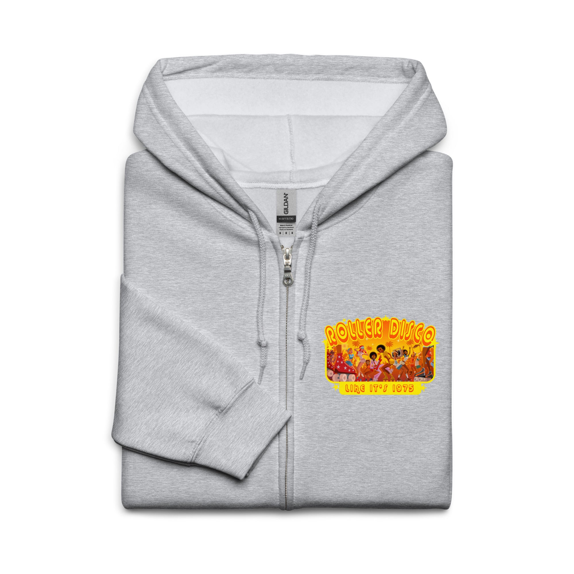 Sweat à capuche épais unisexe à fermeture éclair Roller Disco 1975 (face & dos)