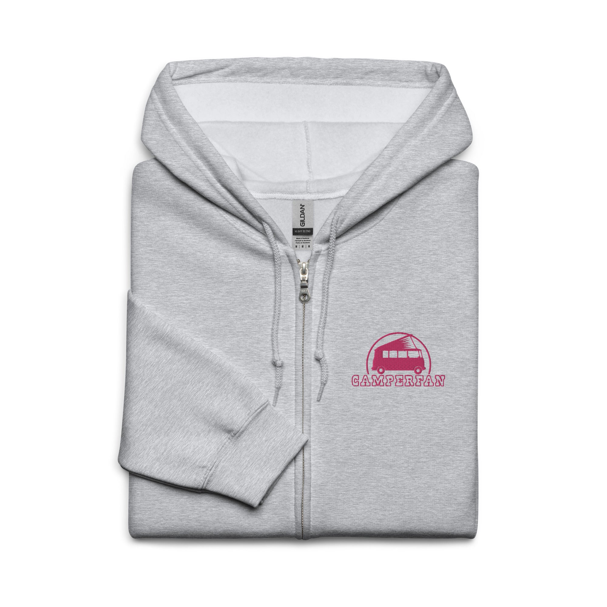 Unisex heavy blend zip hoodie Camperfan flamingo embroidered pattern