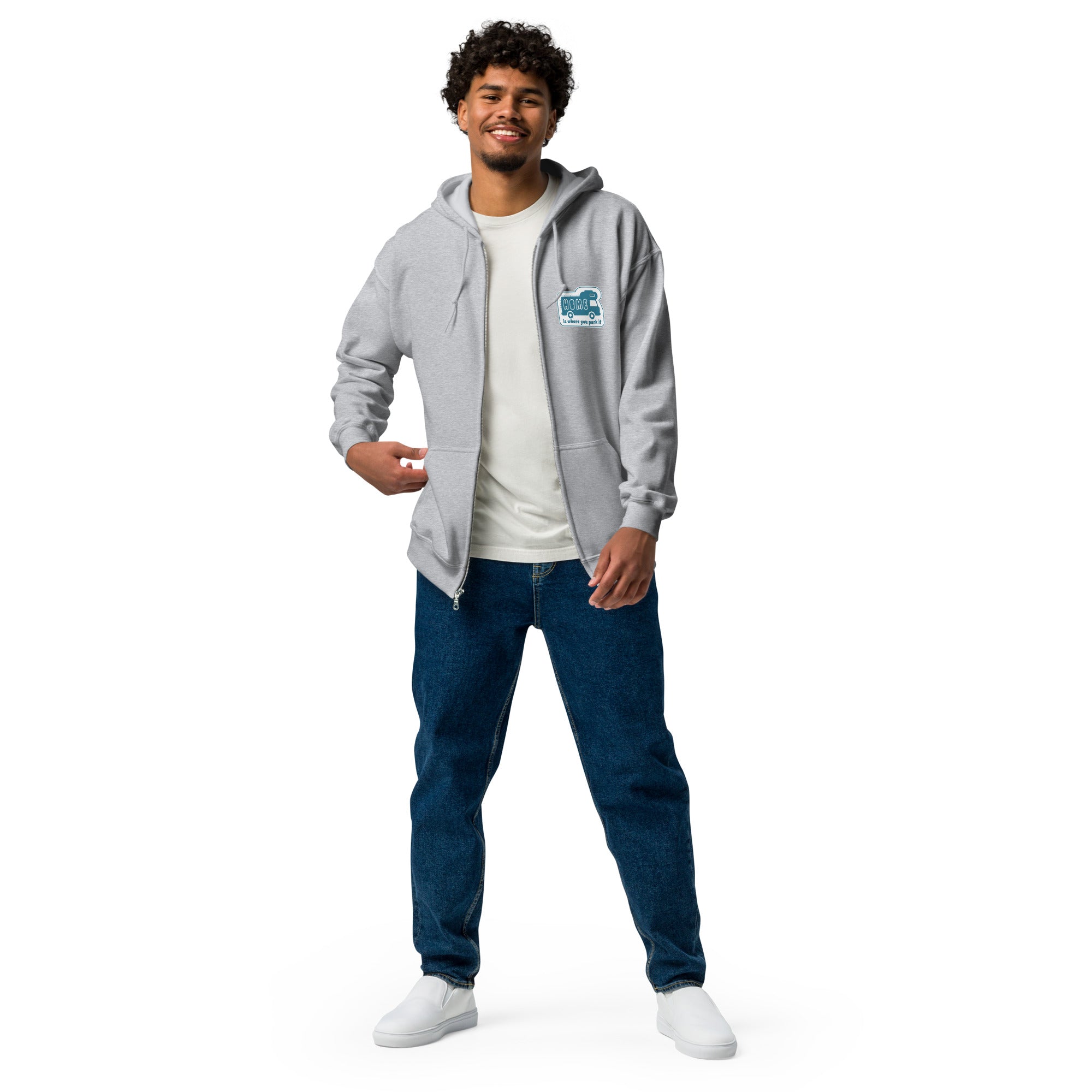 Unisex heavy blend zip hoodie Blue Camper Van Home is where you park it