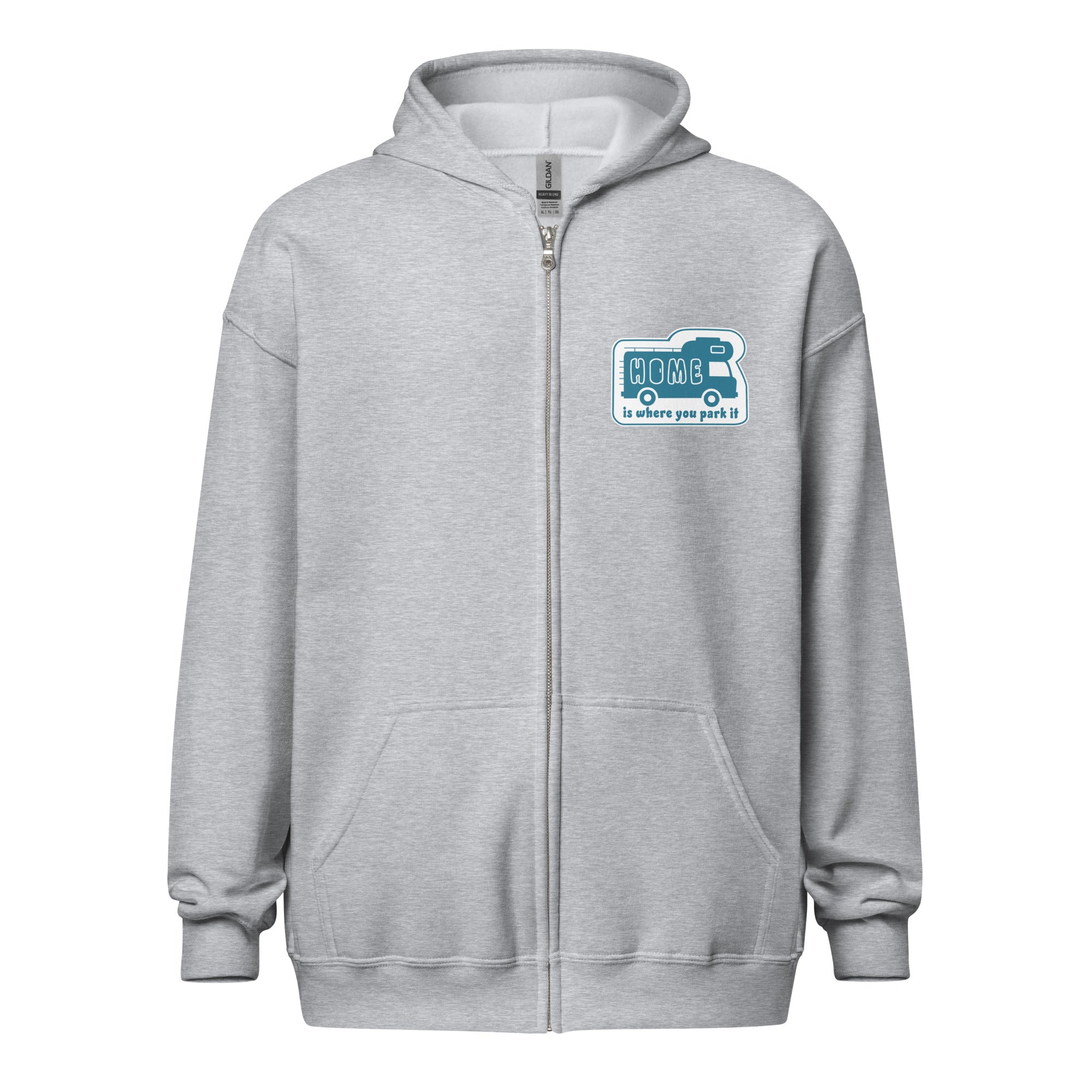 Unisex heavy blend zip hoodie Blue Camper Van Home is where you park it
