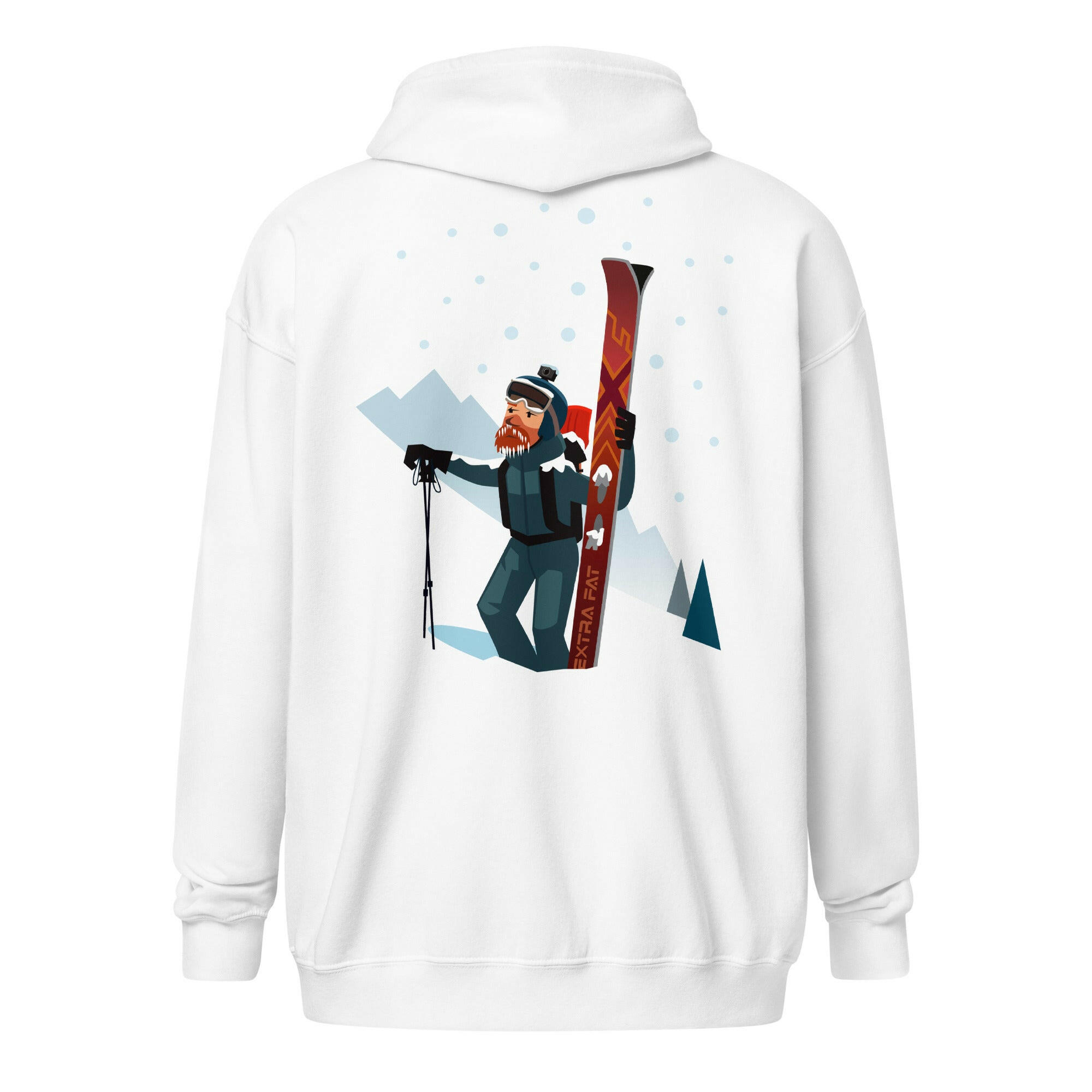 Sweat à capuche épais unisexe à fermeture éclair Which skier are you? Freerider sur fond clair (face & dos)