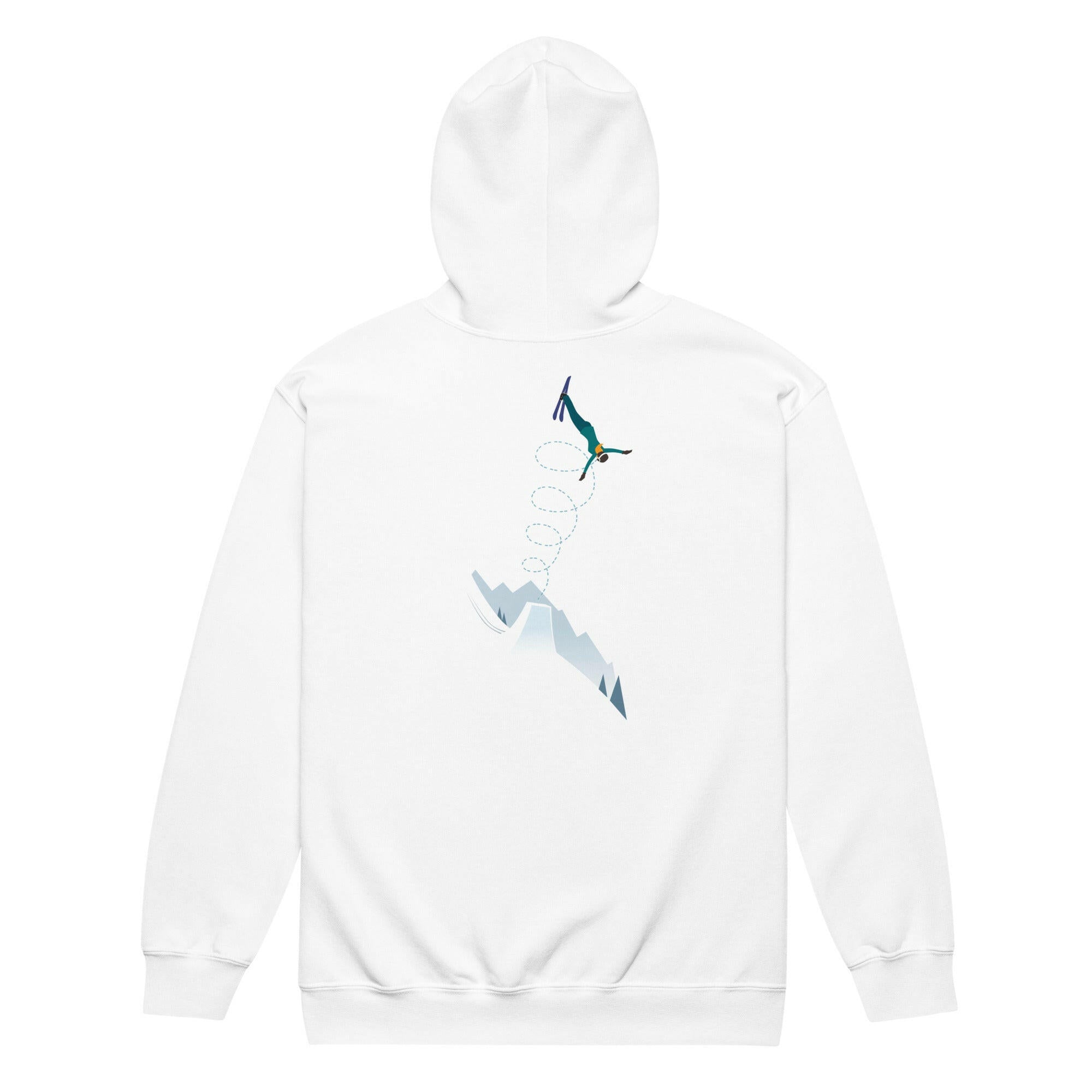 Sweat à capuche épais unisexe à fermeture éclair Which skier are you? Acrobatic skier sur fond blanc (face & dos)