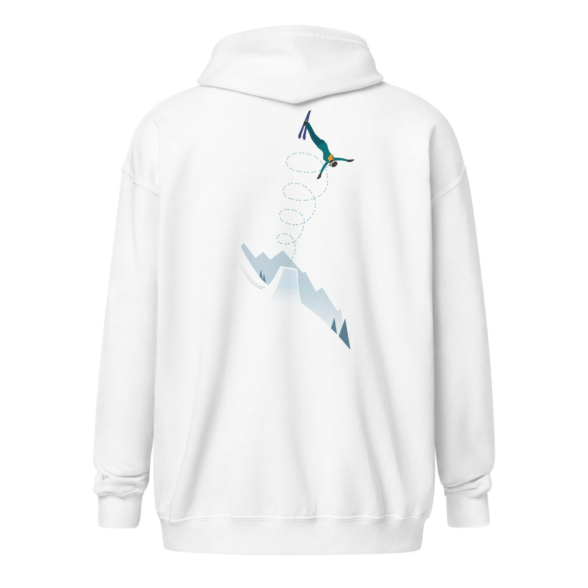 Sweat à capuche épais unisexe à fermeture éclair Which skier are you? Acrobatic skier sur fond blanc (face & dos)