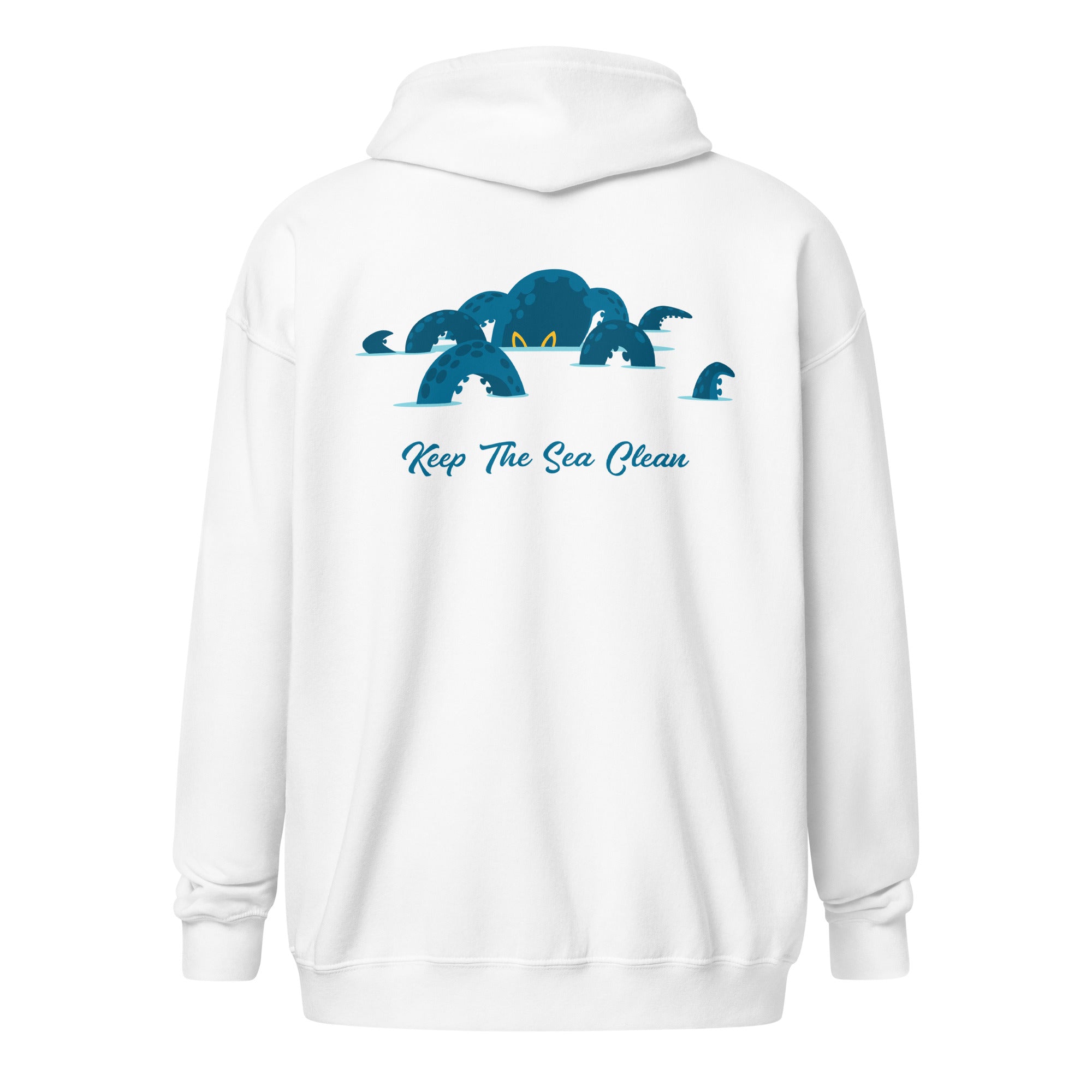 Sweat à capuche épais unisexe à fermeture éclair Octopus Blue (face & dos)