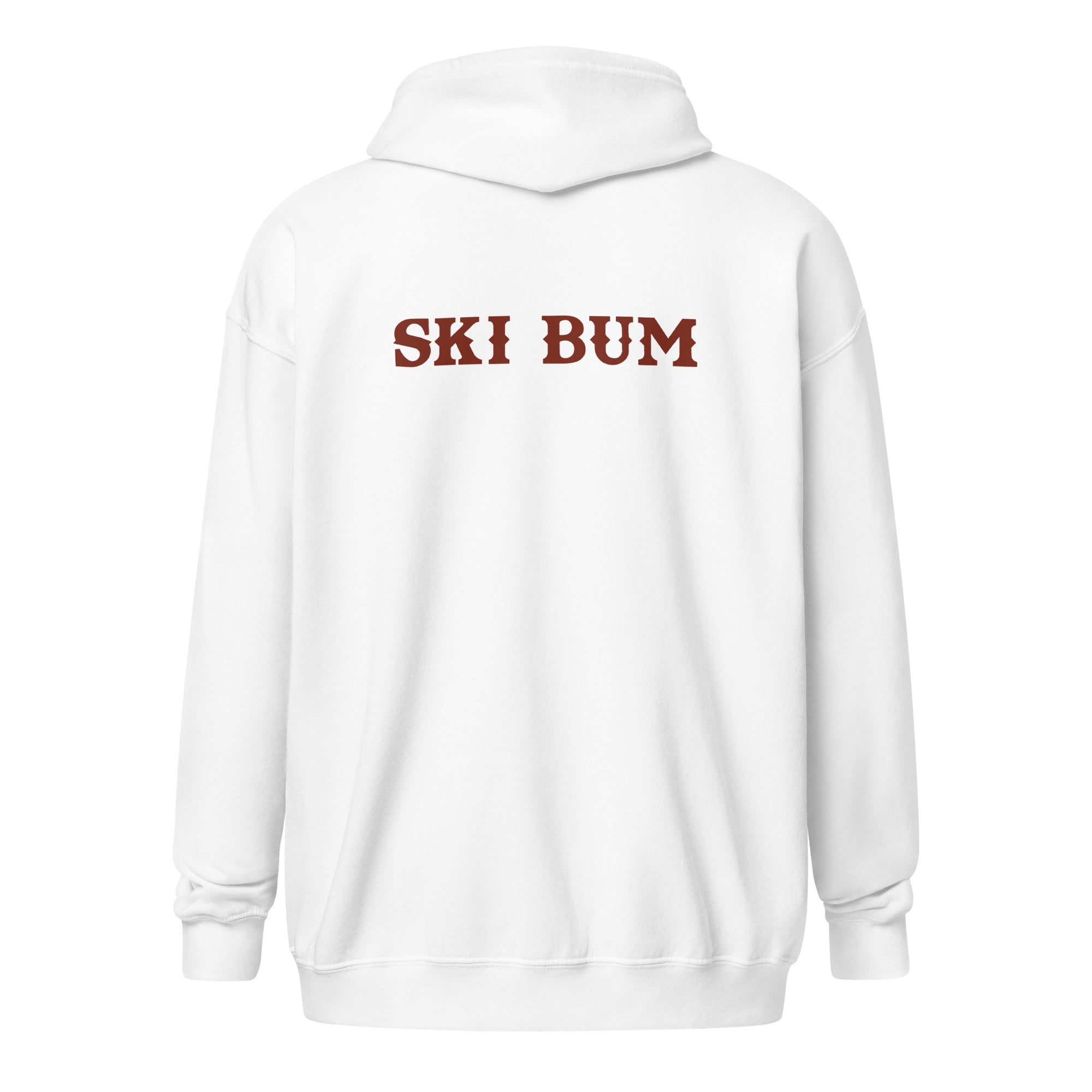 Sweat à capuche épais unisexe à fermeture éclair Ski Bum texte foncé (face & dos)