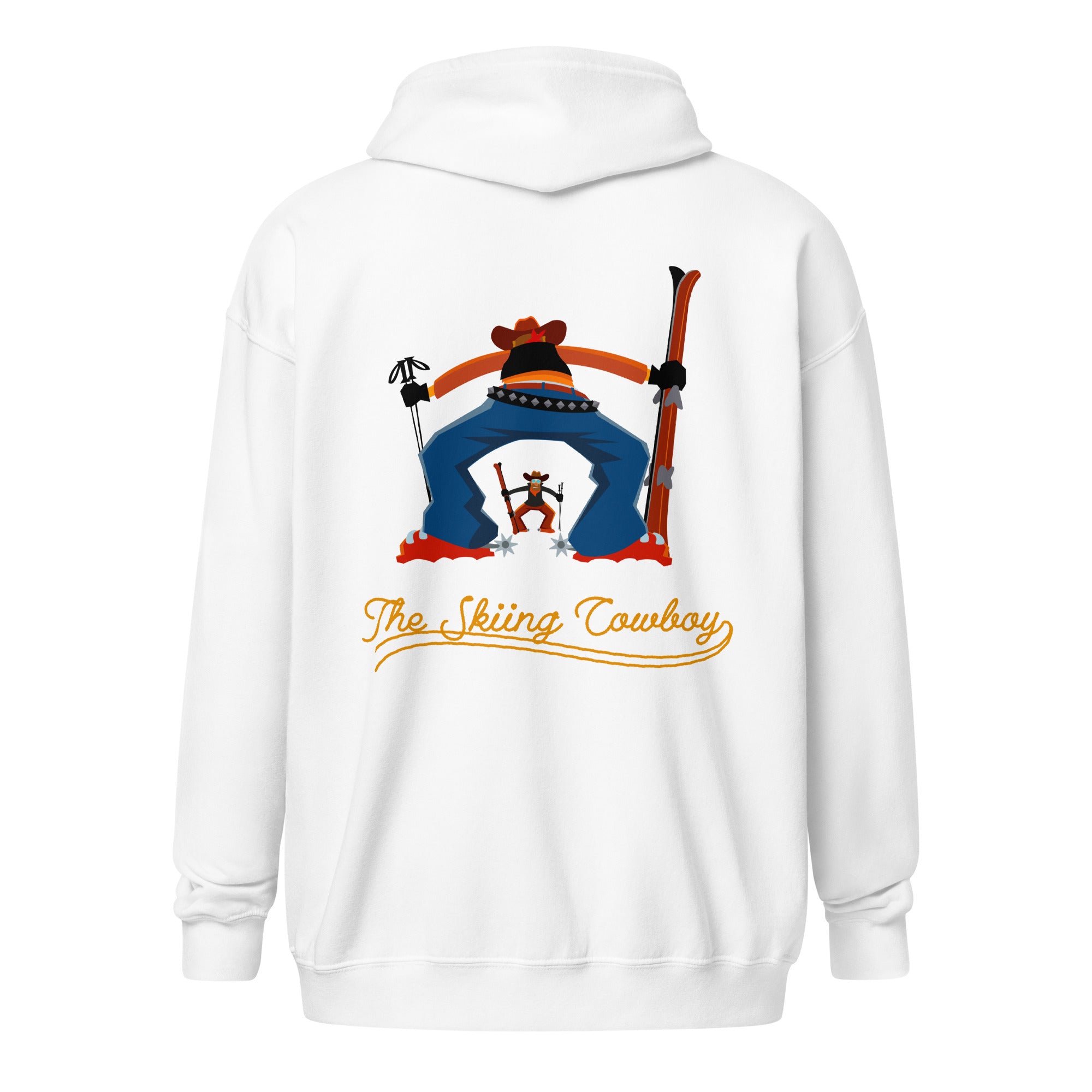 Sweat à capuche épais unisexe à fermeture éclair Skiing Cowboy & Ski Duel Outline (face & dos)