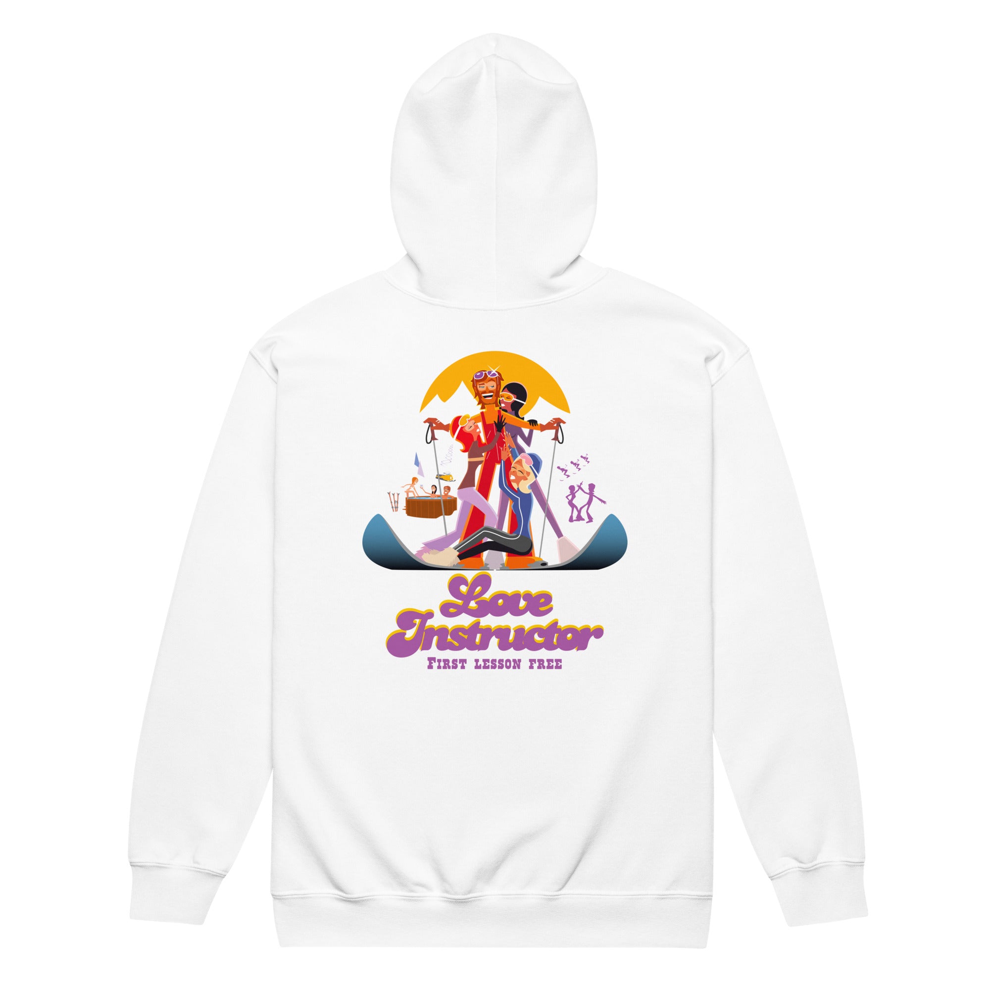 Sweat à capuche épais unisexe à fermeture éclair Which skier are you? Love Instructor First Lesson free sur couleurs claires (face & dos)