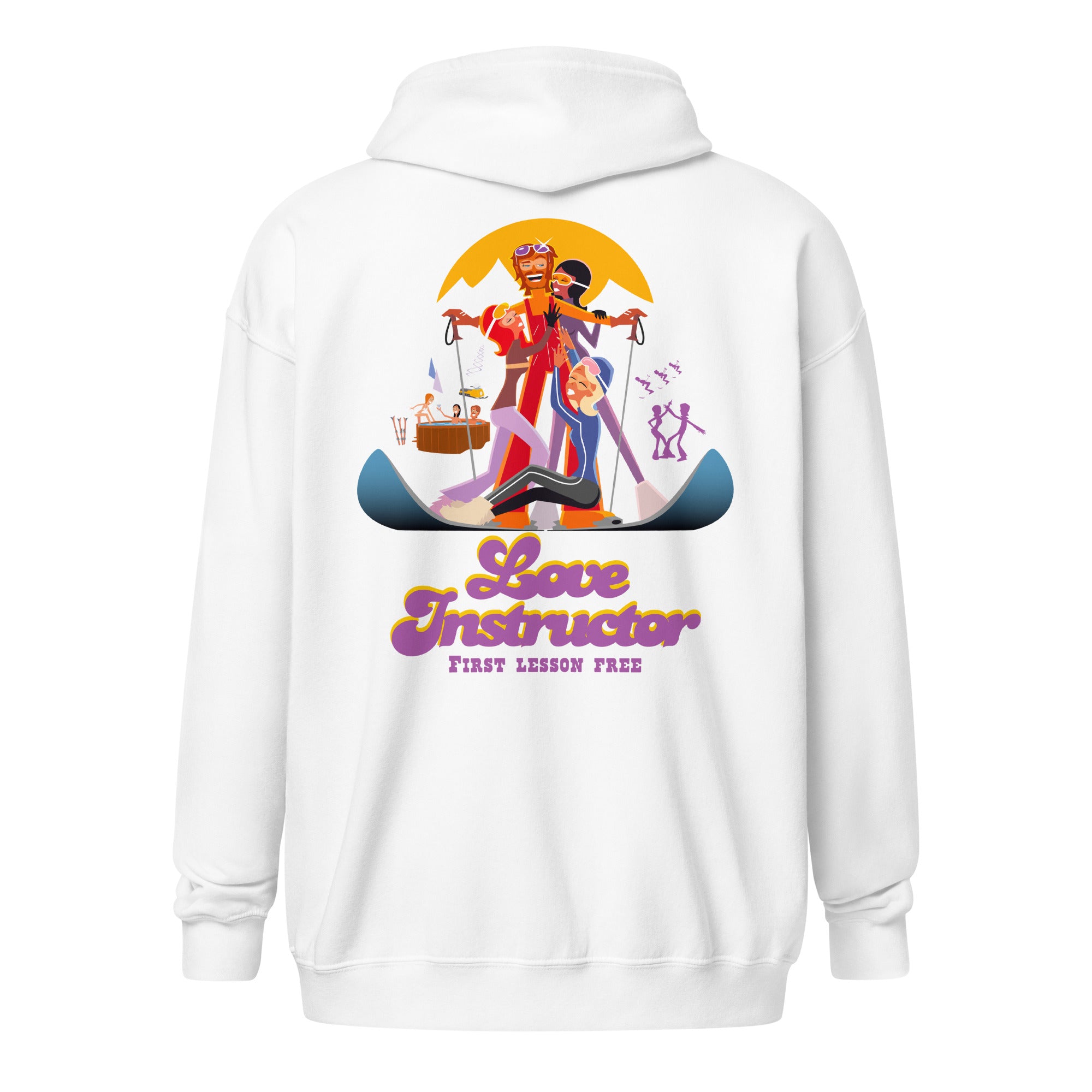 Sweat à capuche épais unisexe à fermeture éclair Which skier are you? Love Instructor First Lesson free sur couleurs claires (face & dos)