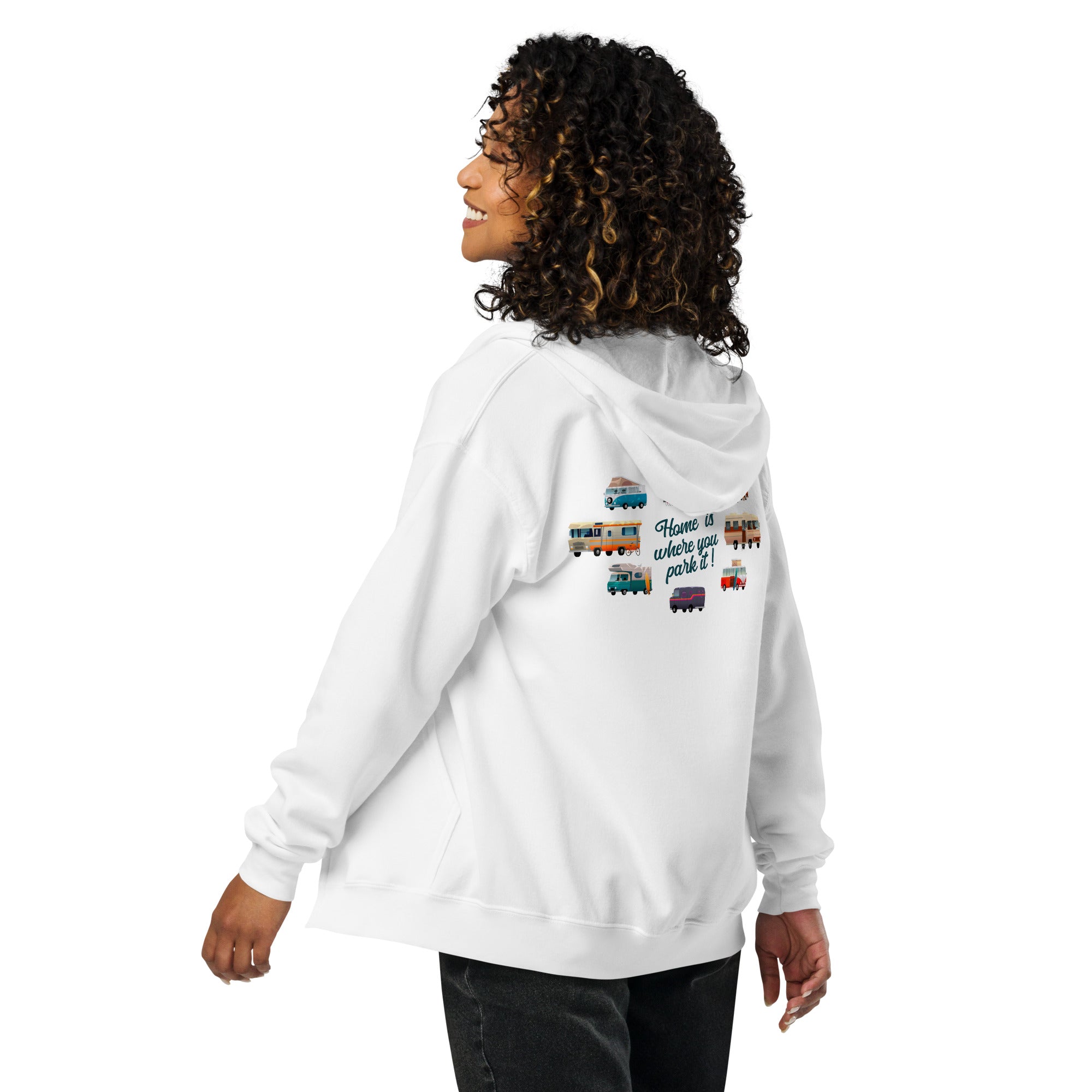 Unisex heavy blend zip hoodie Square Vintage Campers Home is where you park it navy embroidered pattern